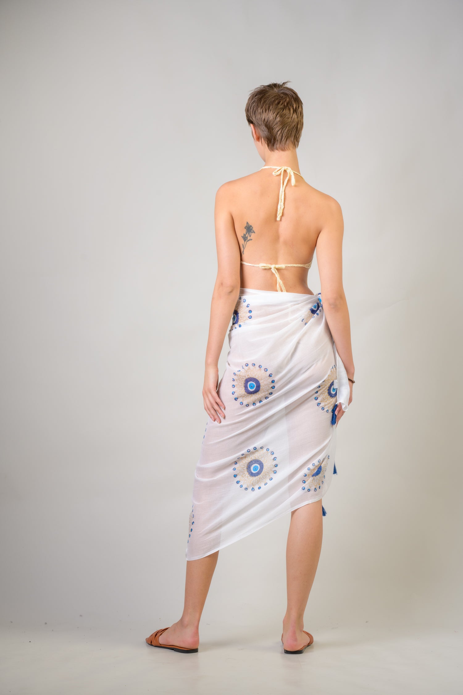 Hand Painted Tasseled Scarf - Blue