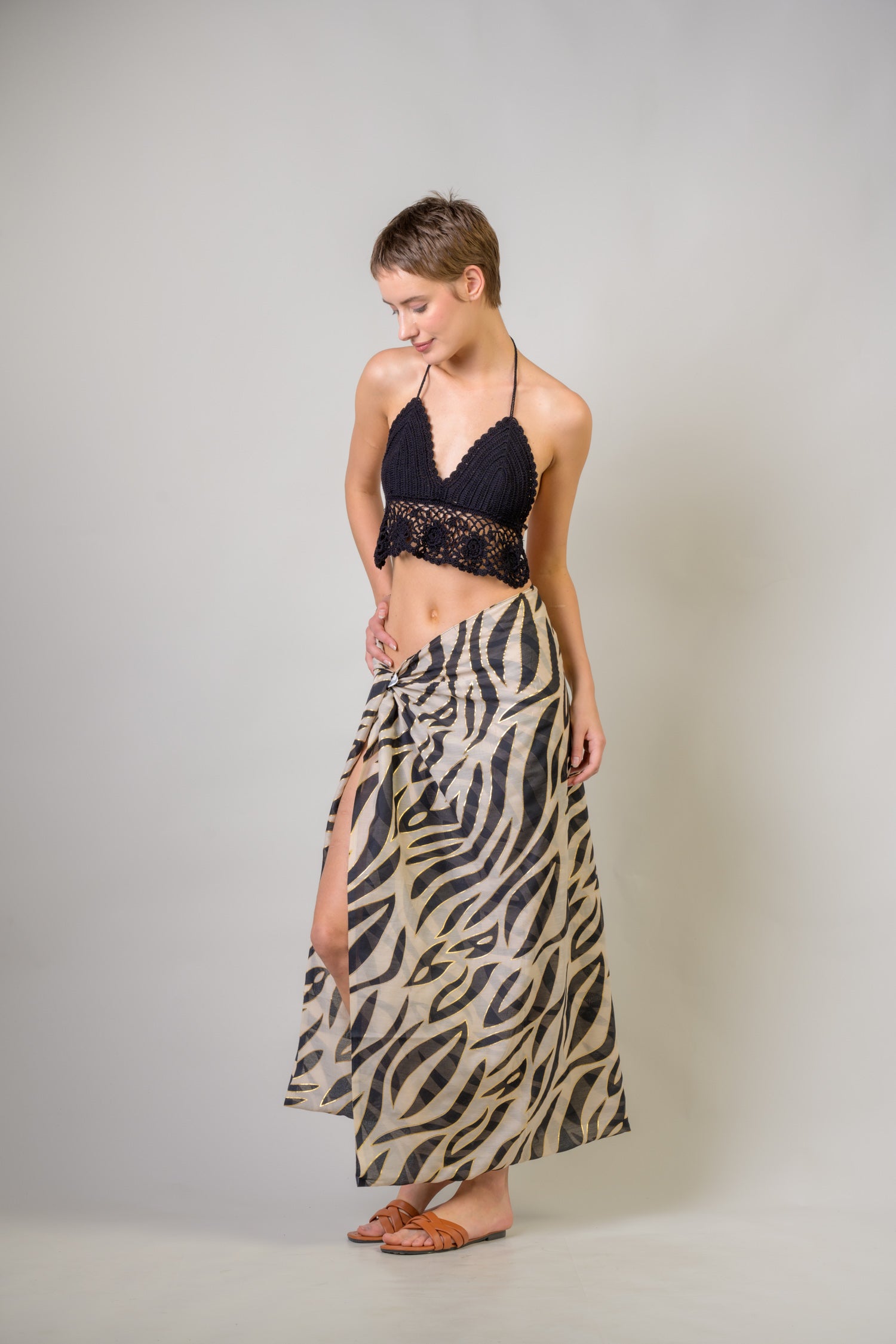Hand Painted Tasseled Scarf - Black