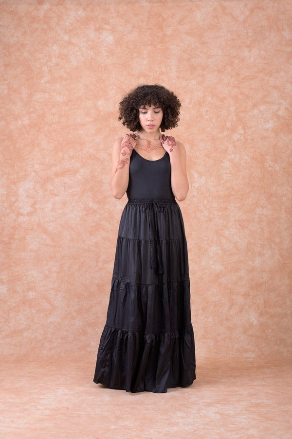 Leena Tiered Skirt - Black