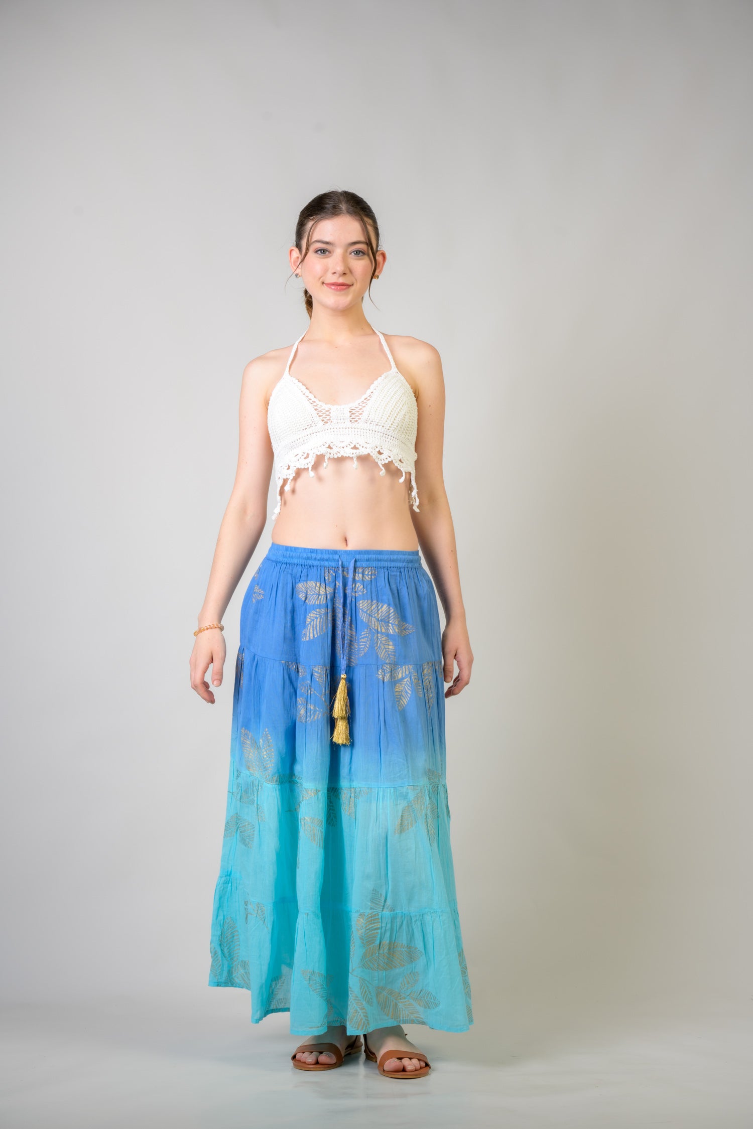 Rhea Foil and Leaf Skirt Aqua / One Size