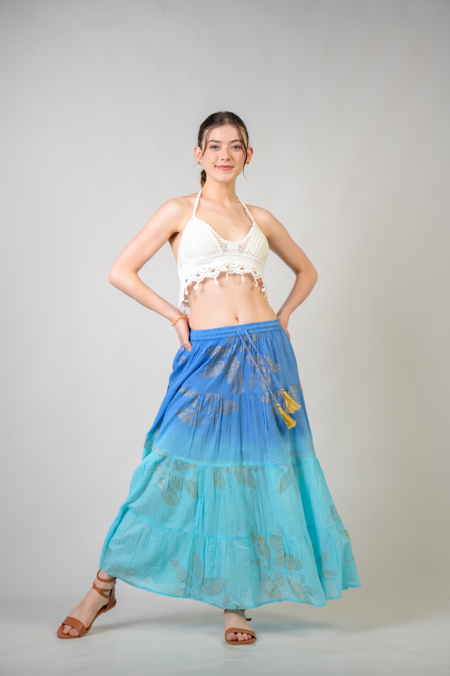 Rhea Foil and Leaf Skirt Aqua / One Size