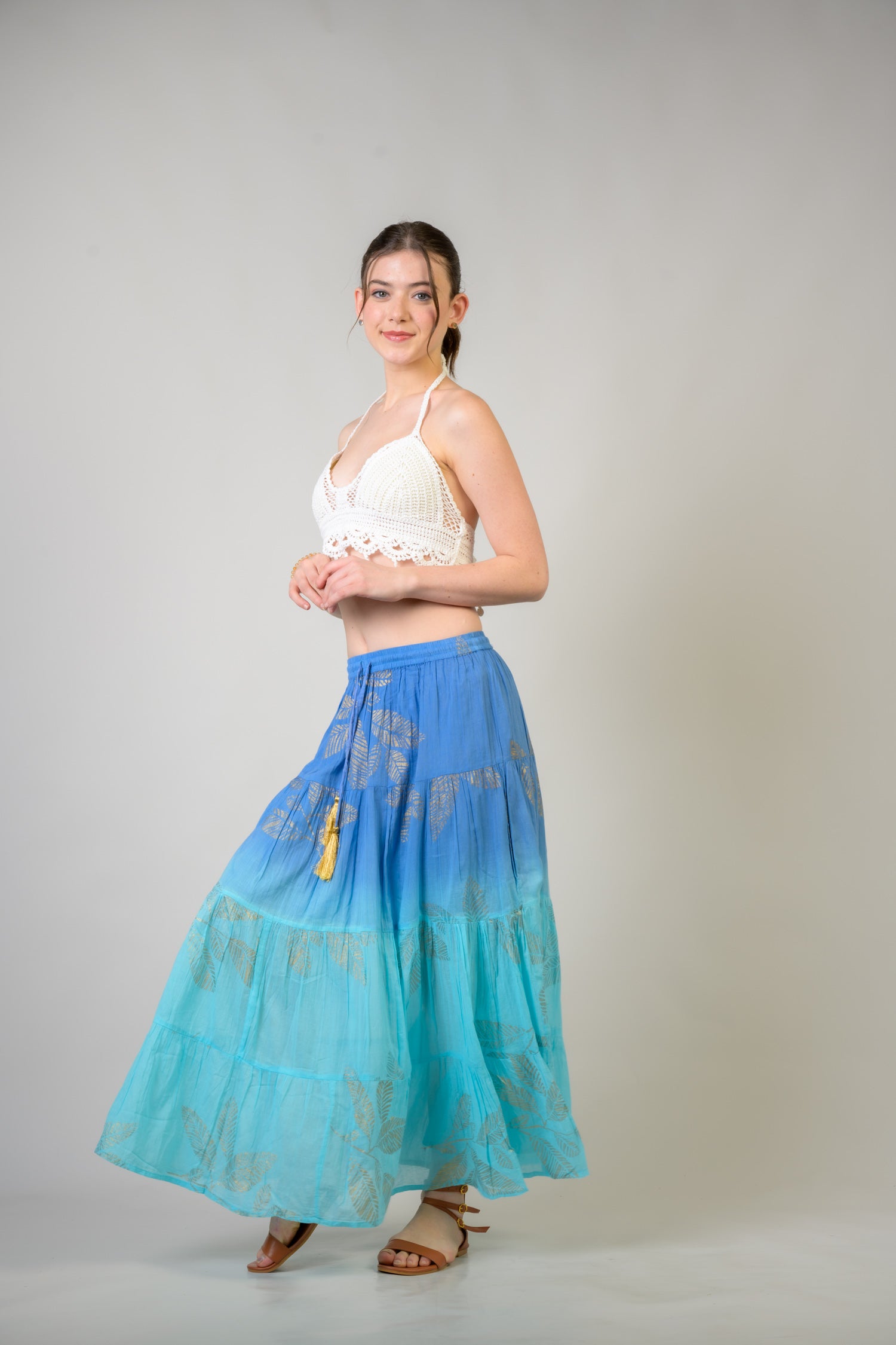 Foil and Leaf Skirt - Aqua