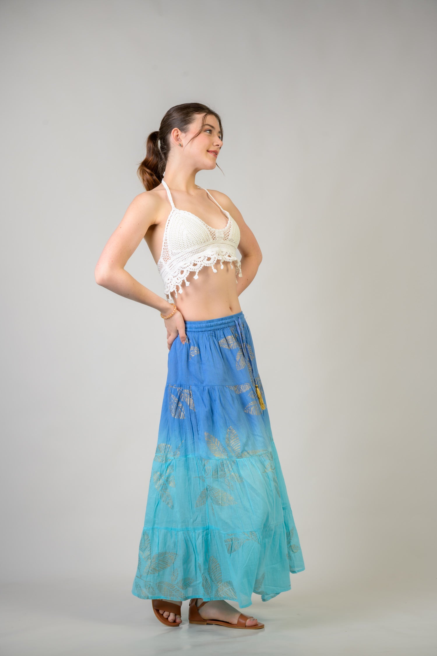 Foil and Leaf Skirt - Aqua