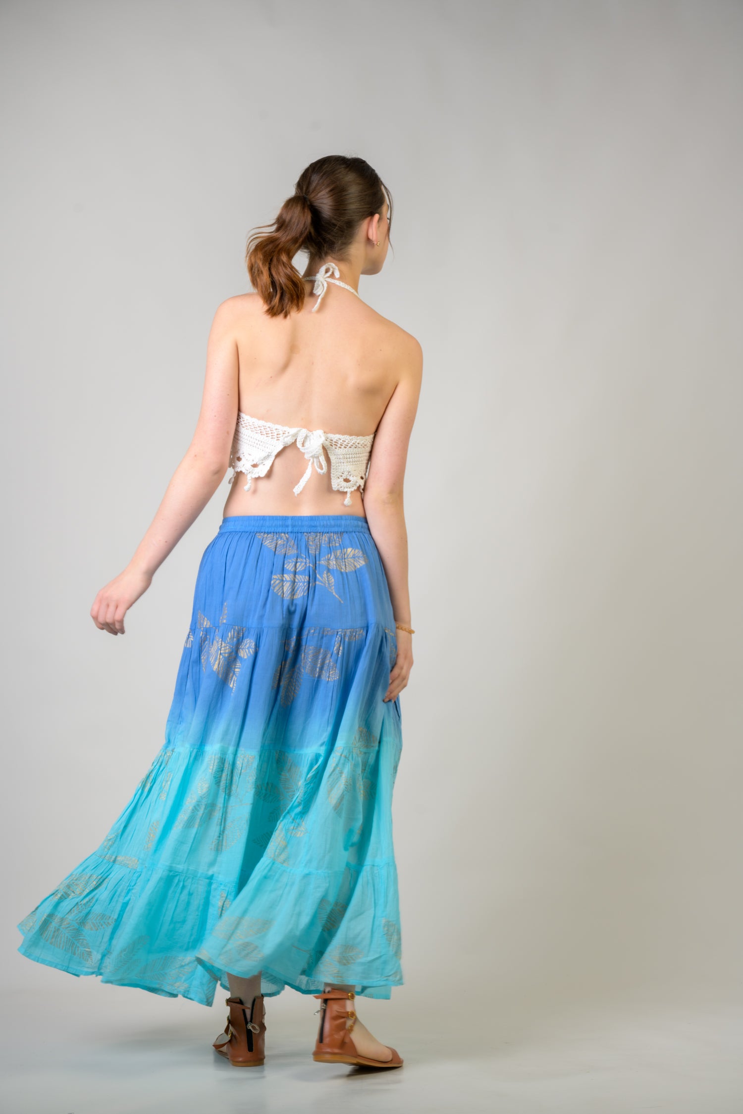 Foil and Leaf Skirt - Aqua