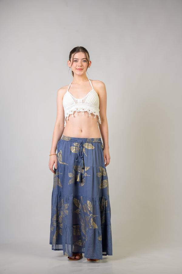 Foil and Leaf Skirt - Indigo