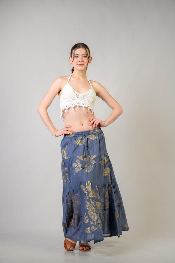 Foil and Leaf Skirt - Indigo