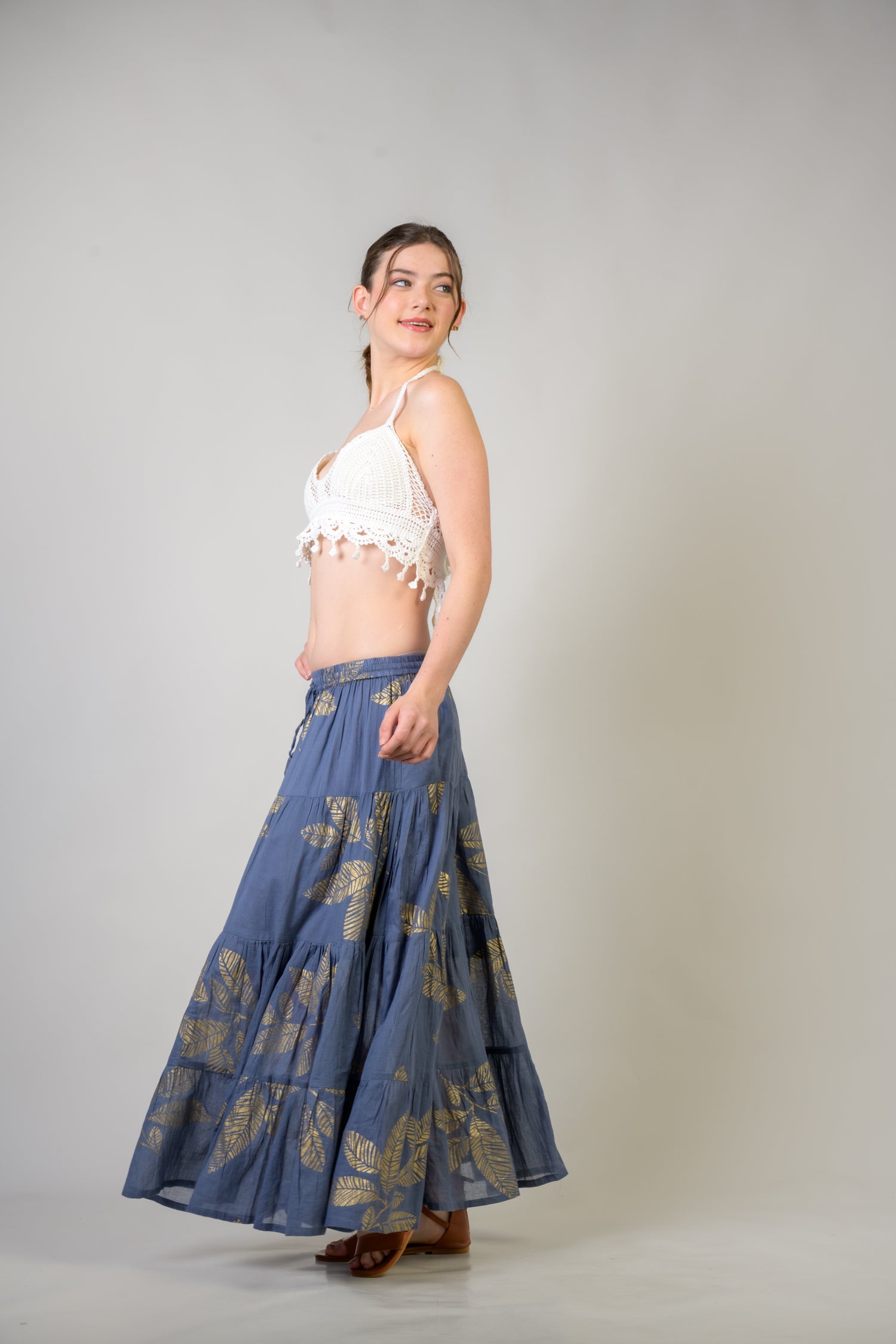 Foil and Leaf Skirt - Indigo
