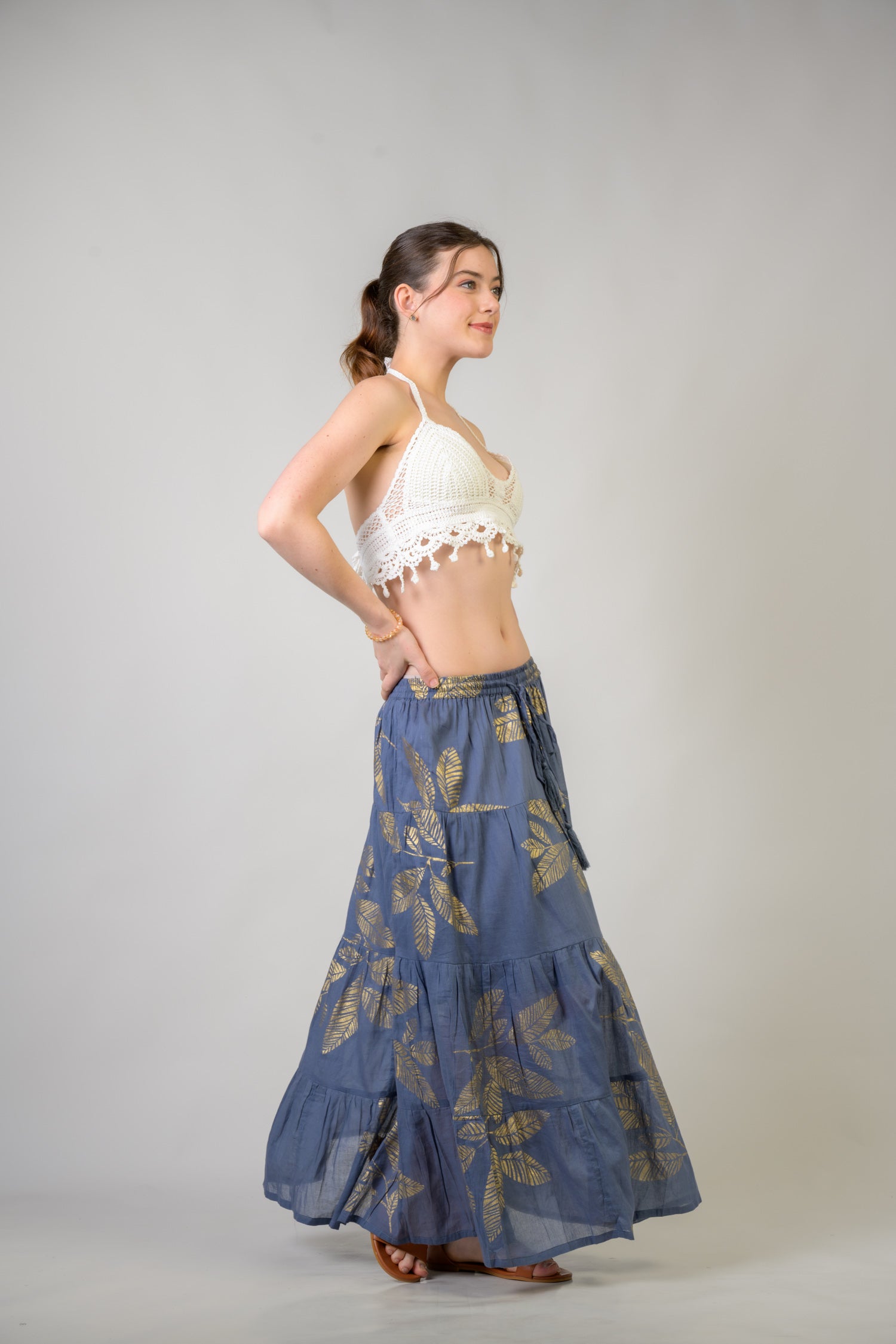 Foil and Leaf Skirt - Indigo