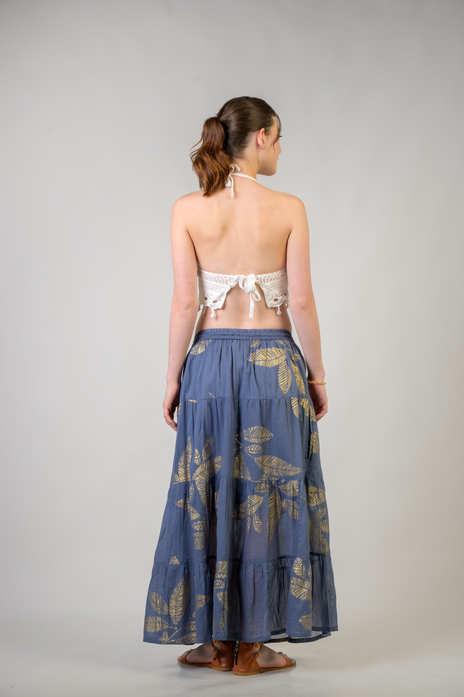 Foil and Leaf Skirt - Indigo