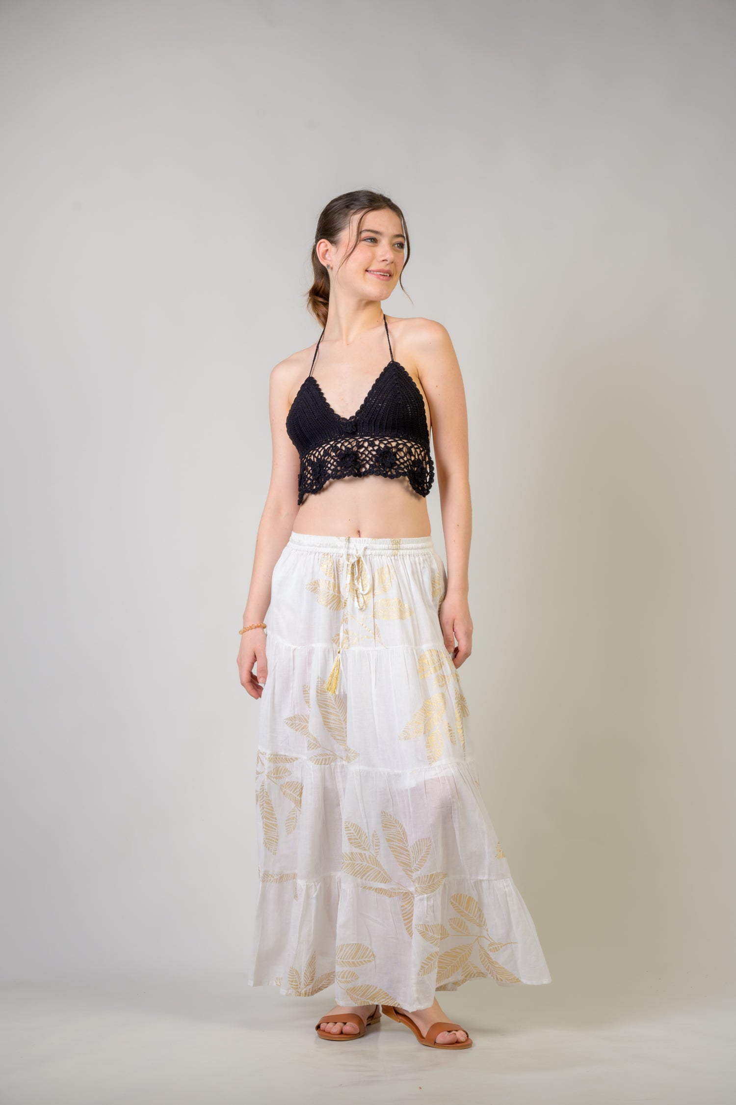 Foil and Leaf Skirt - White