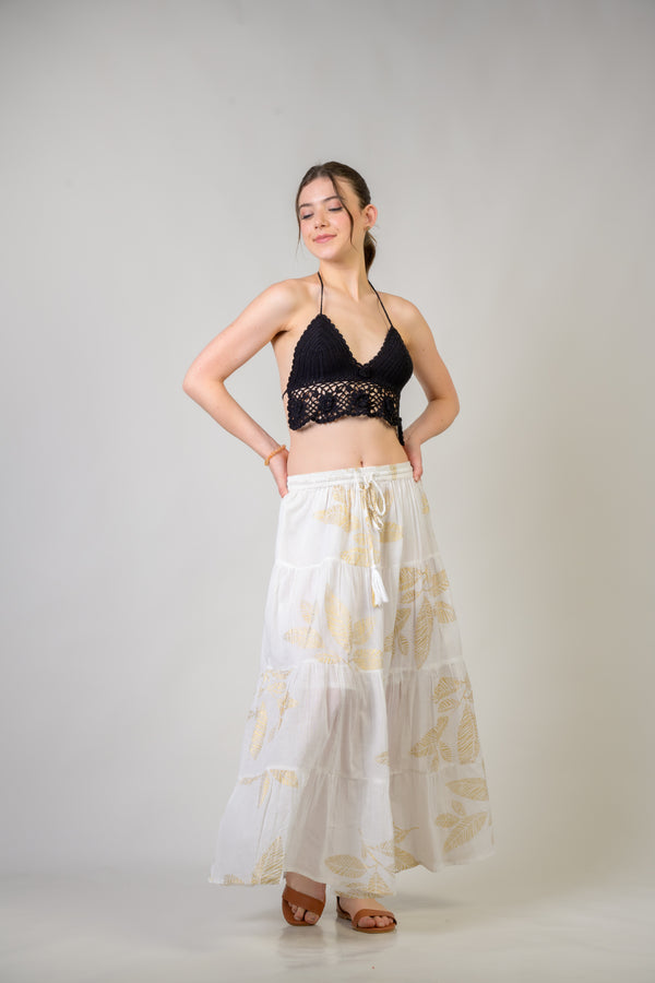 Foil and Leaf Skirt - White