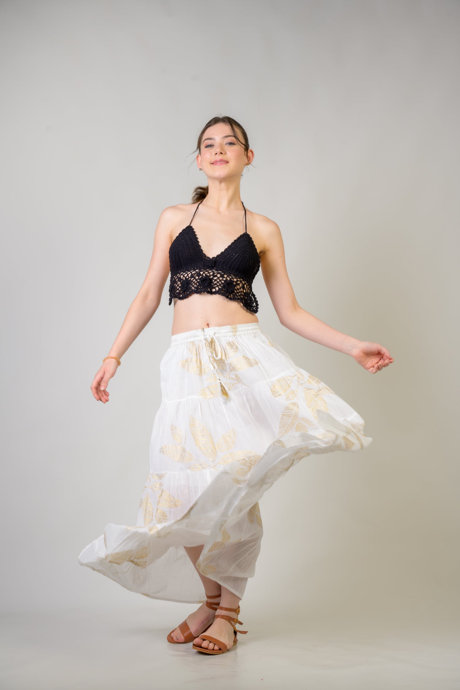 Foil and Leaf Skirt - White