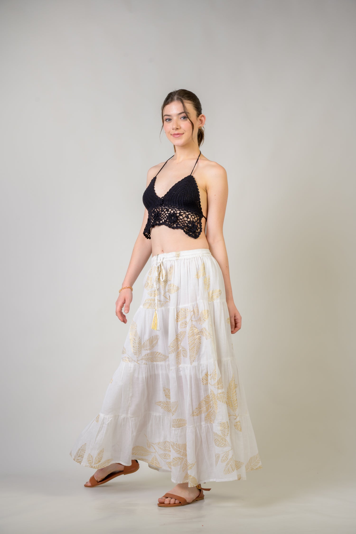 Foil and Leaf Skirt - White