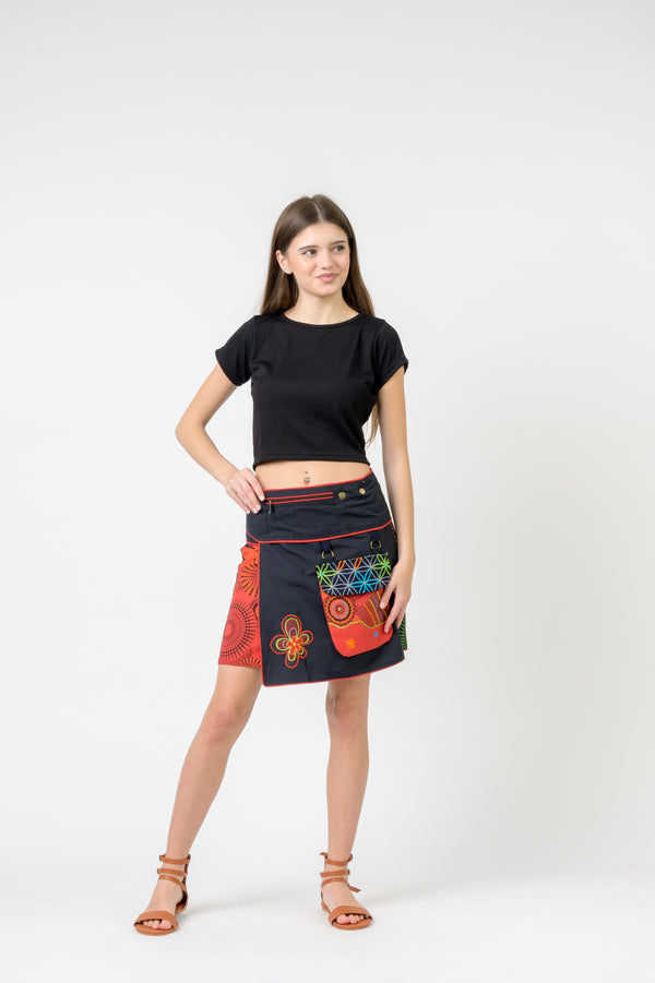 Pattern Print Pocket Skirt