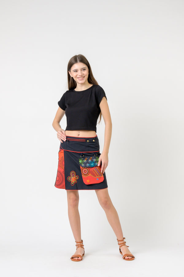 Pattern Print Pocket Skirt - Orange