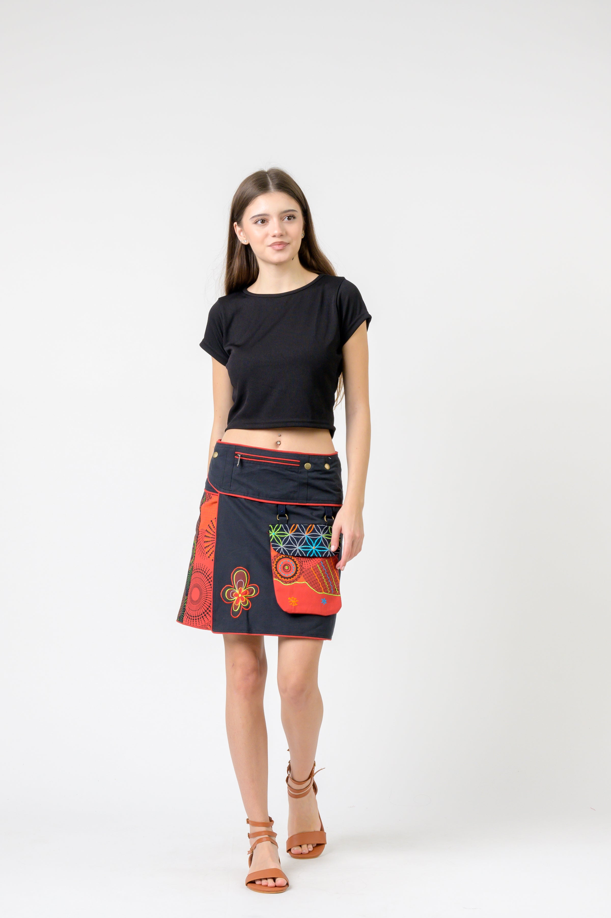 Pattern Print Pocket Skirt