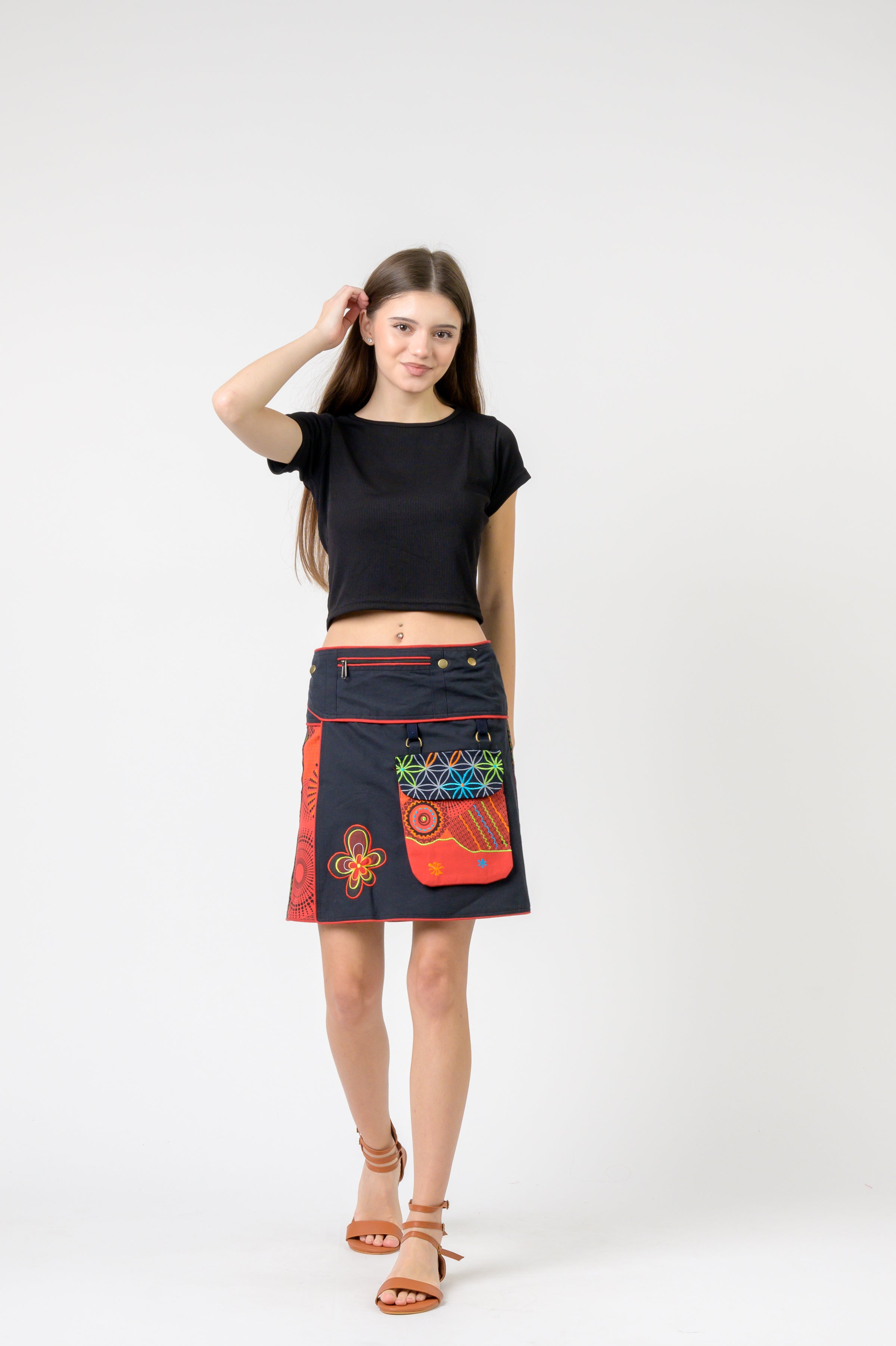 Pattern Print Pocket Skirt