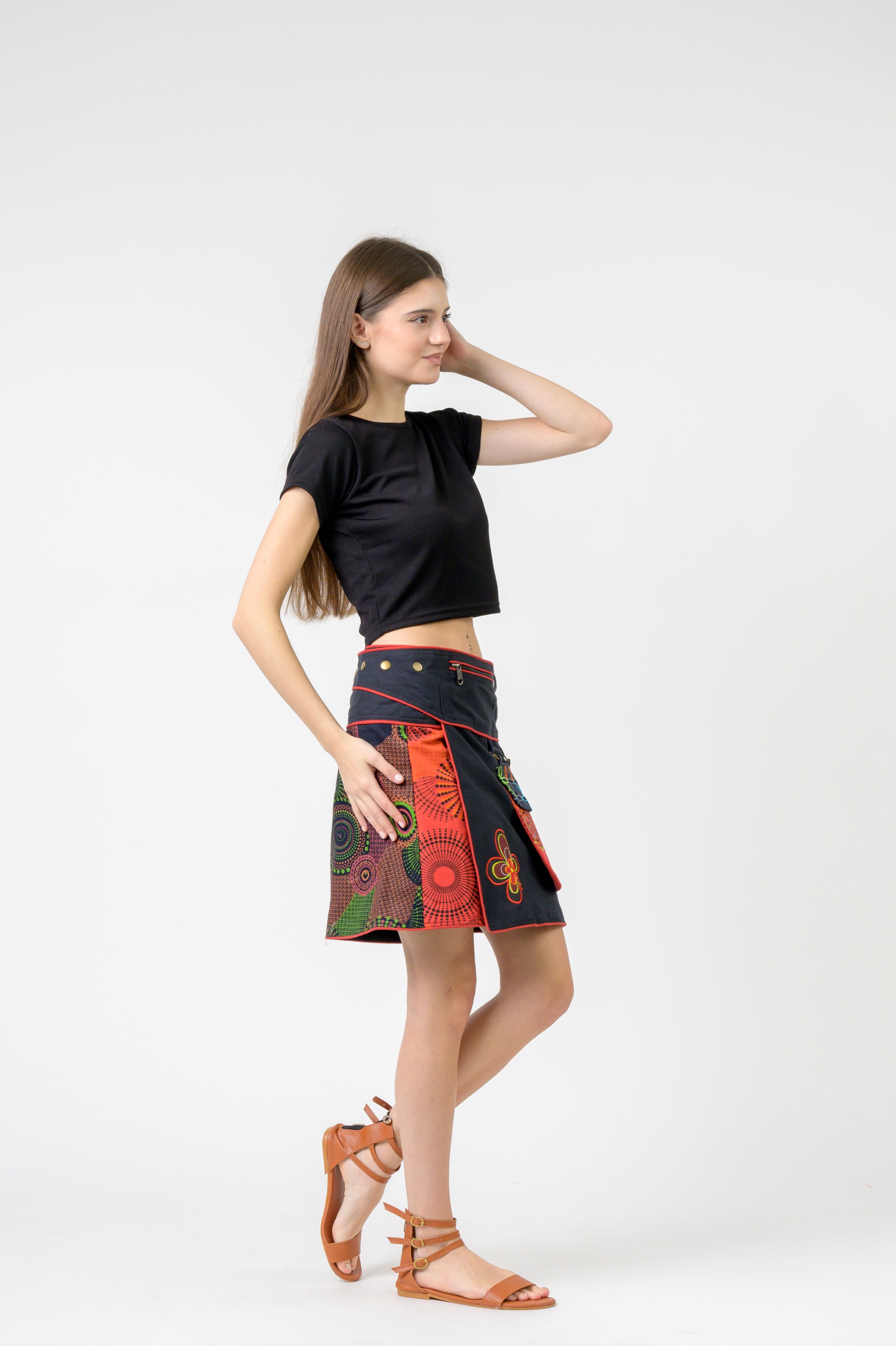 Pattern Print Pocket Skirt