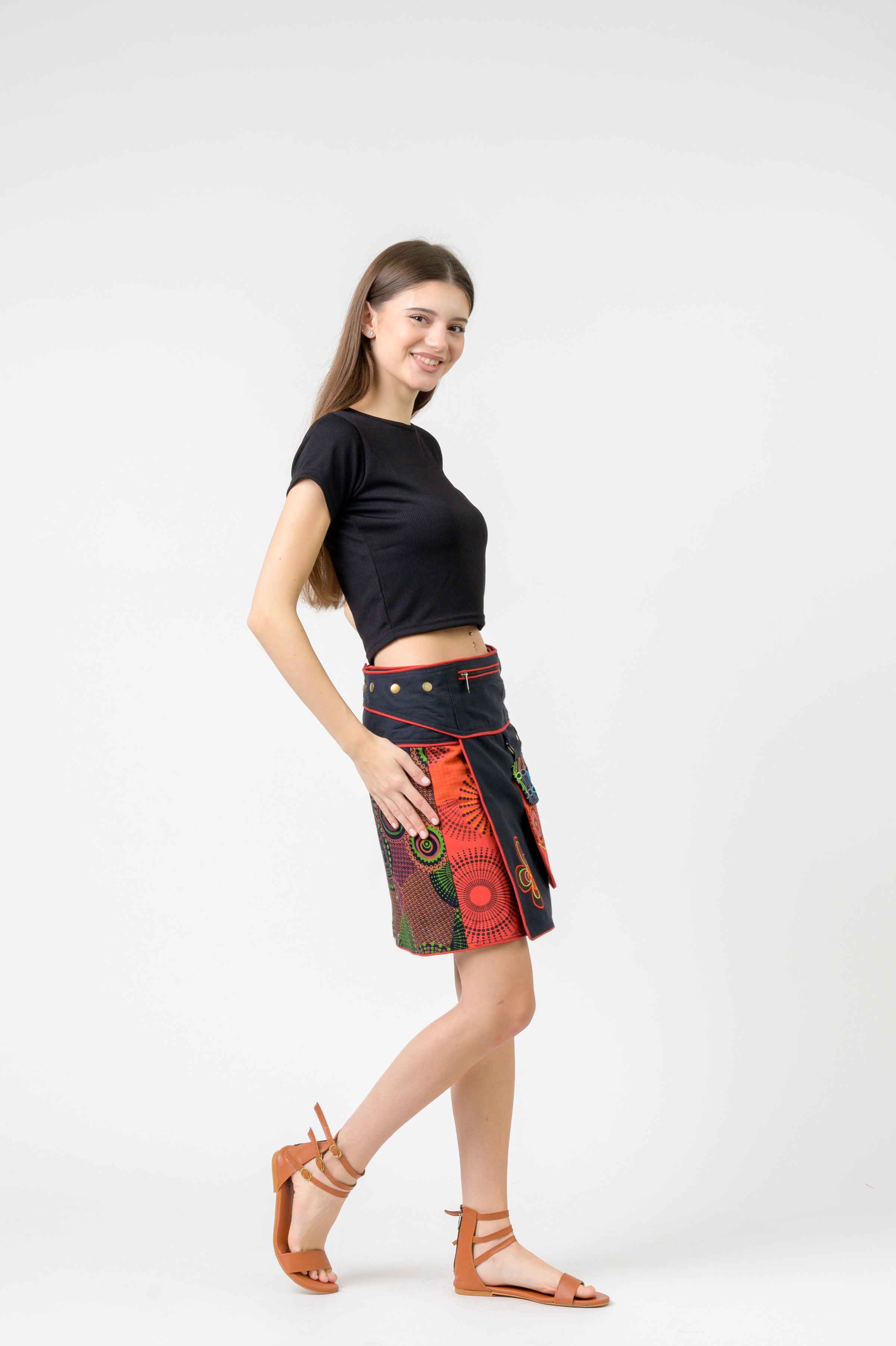 Pattern Print Pocket Skirt