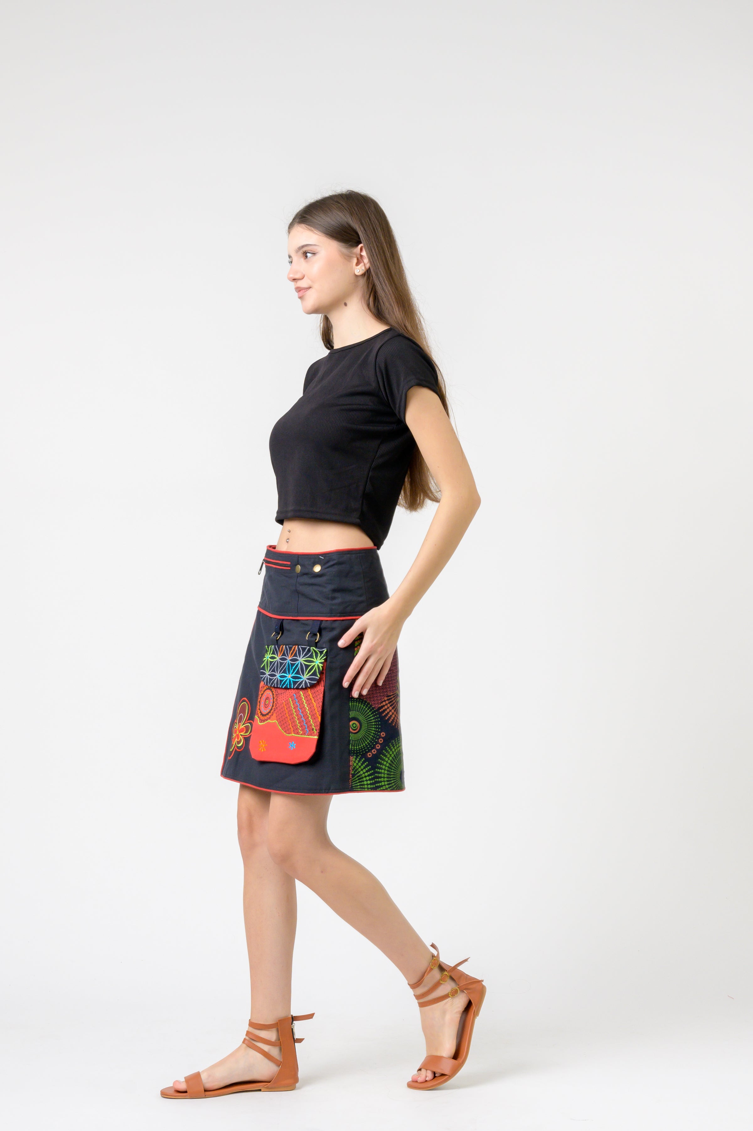 Pattern Print Pocket Skirt