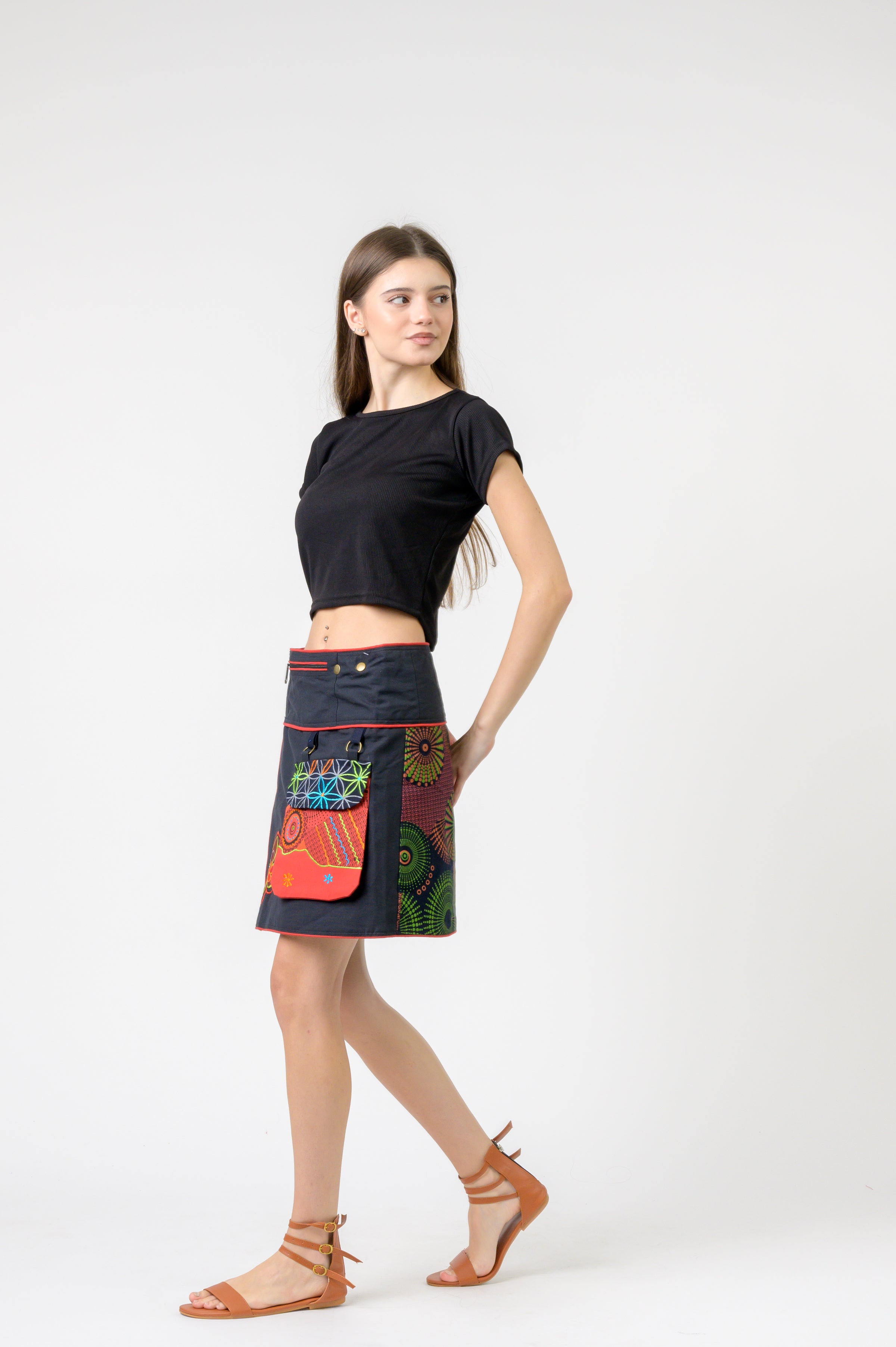 Pattern Print Pocket Skirt