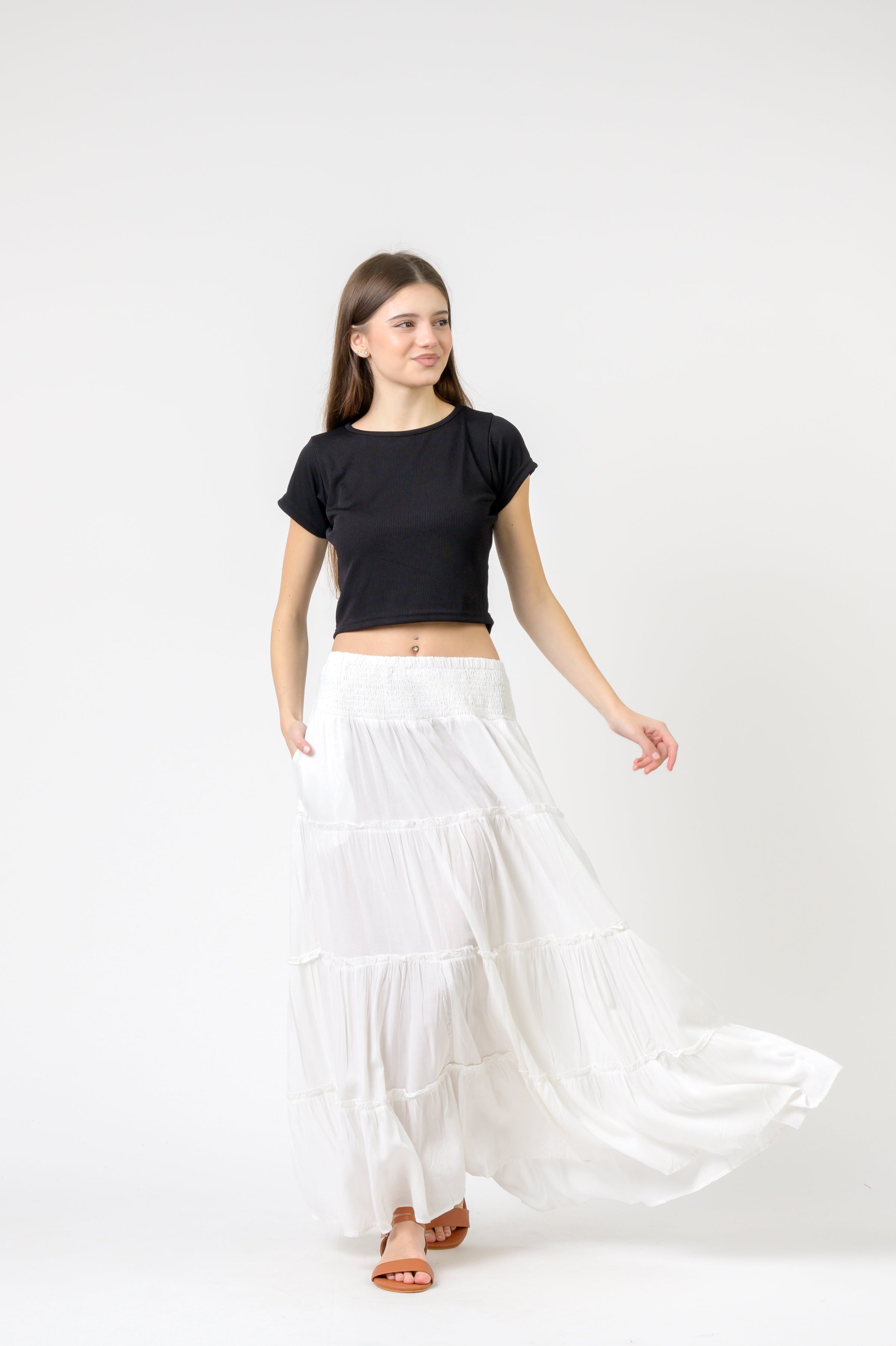 Plain Block Tiered Skirt