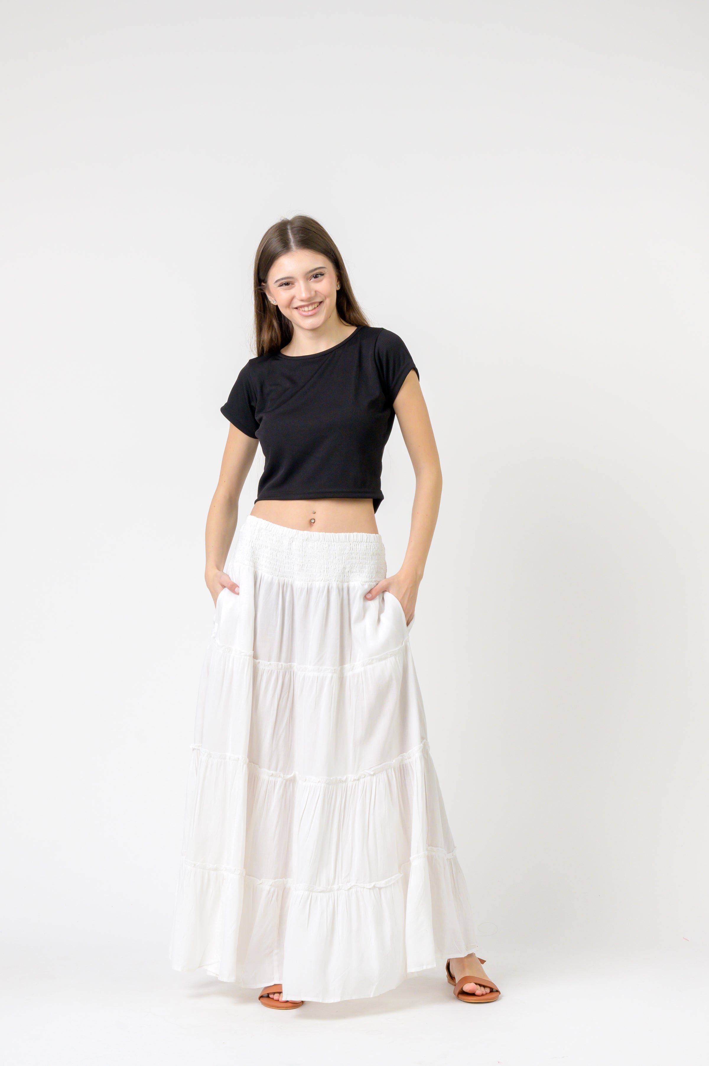 Plain Block Tiered Skirt