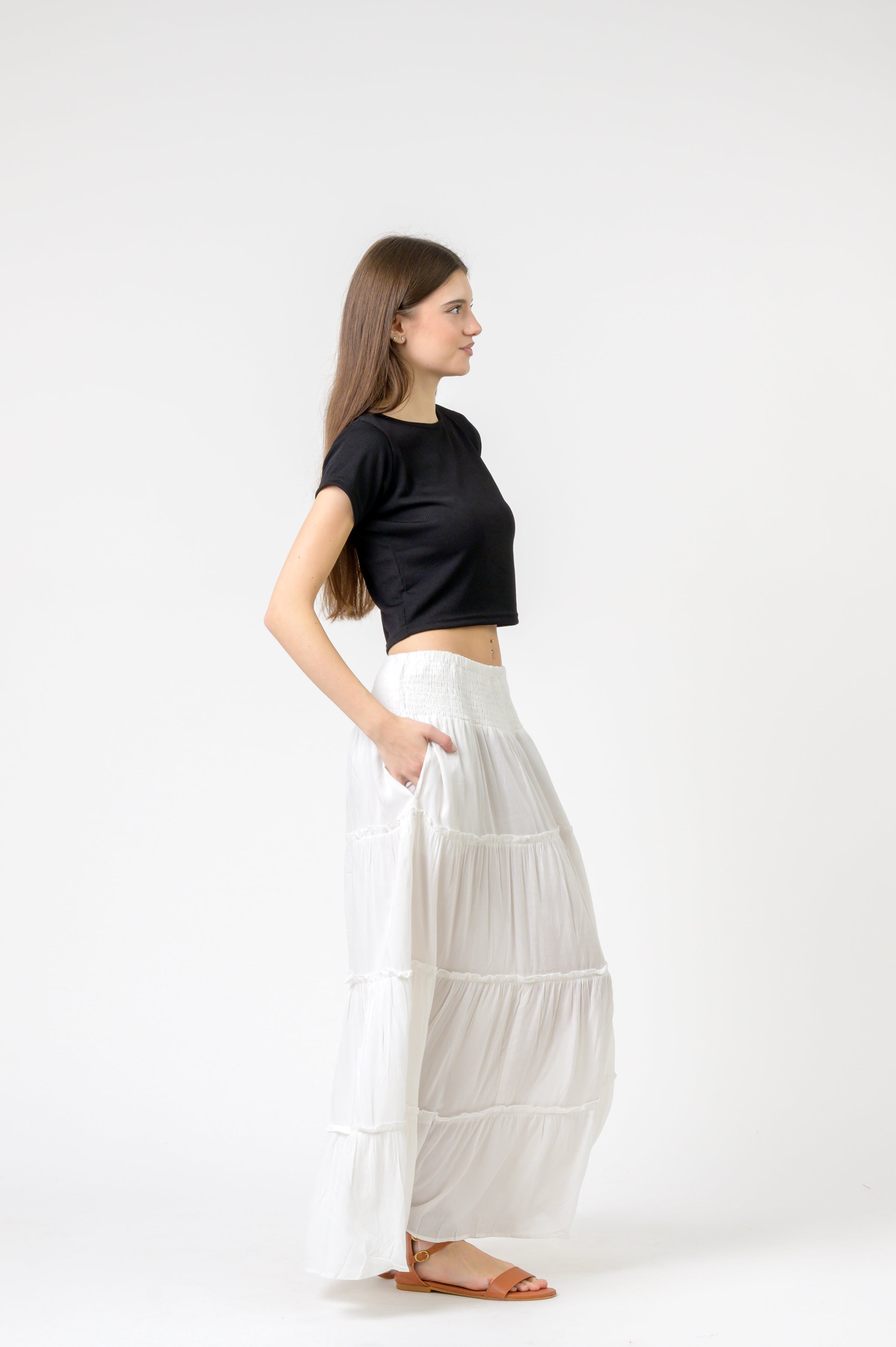 Plain Block Tiered Skirt