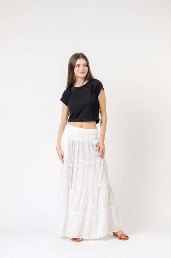 Plain Block Tiered Skirt - White