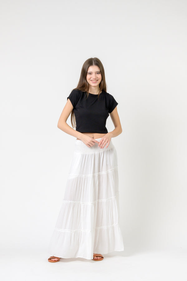 Plain Block Tiered Skirt - White