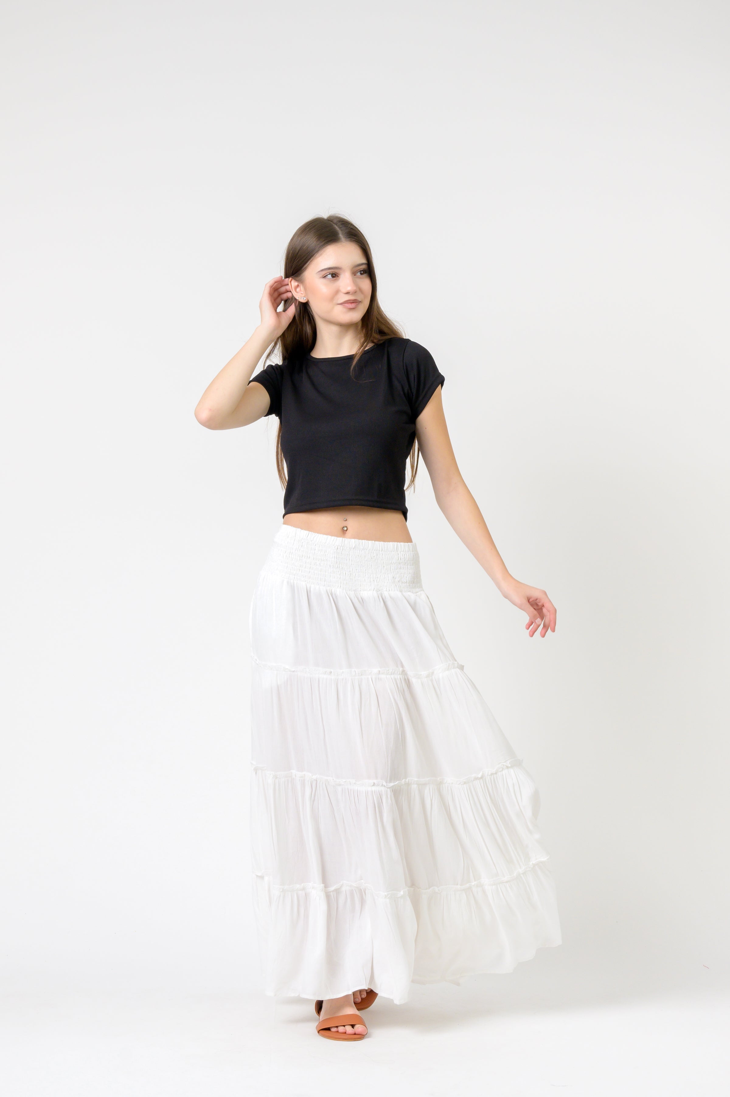 Plain Block Tiered Skirt