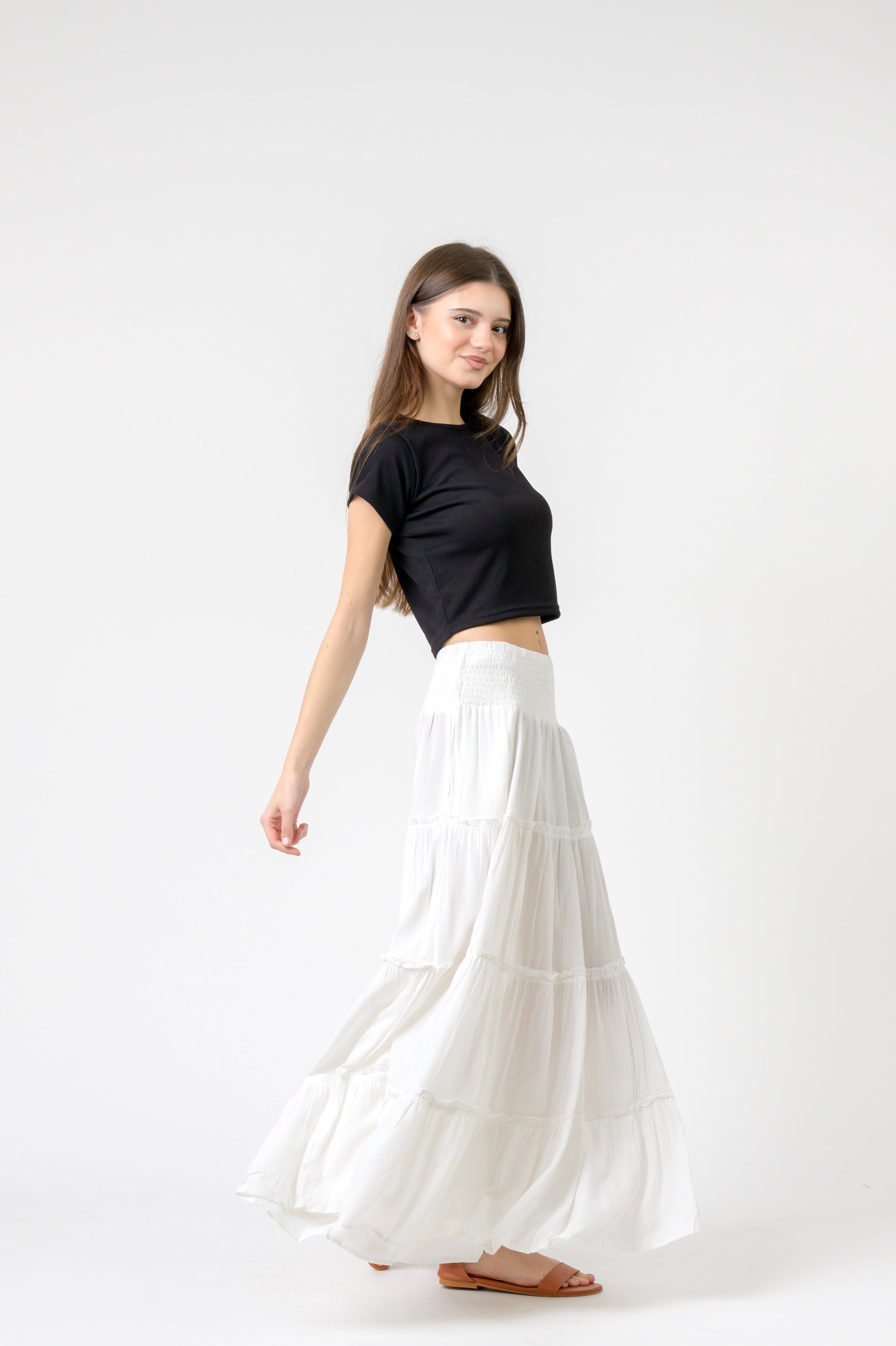 Plain Block Tiered Skirt