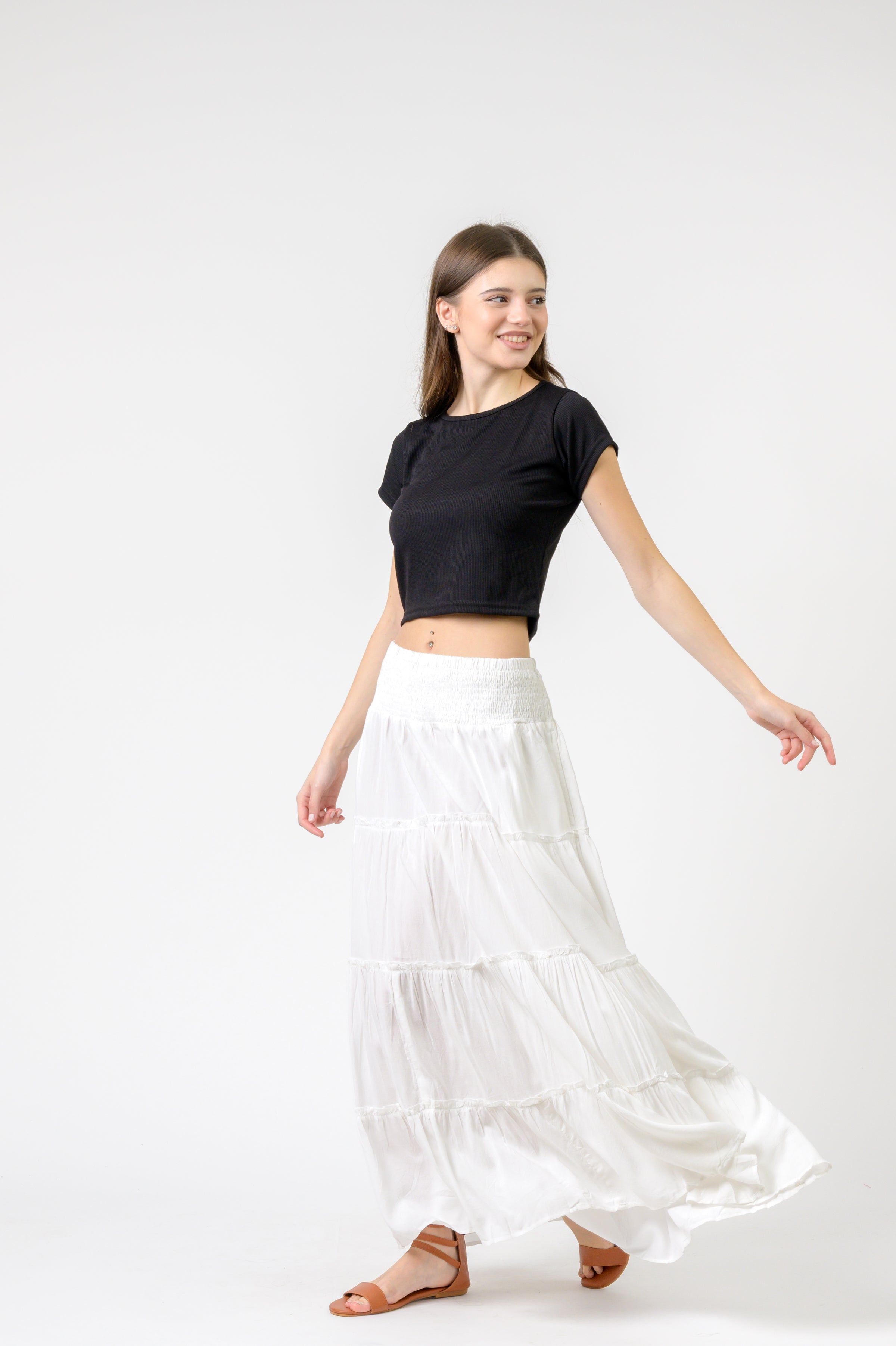 Plain Block Tiered Skirt