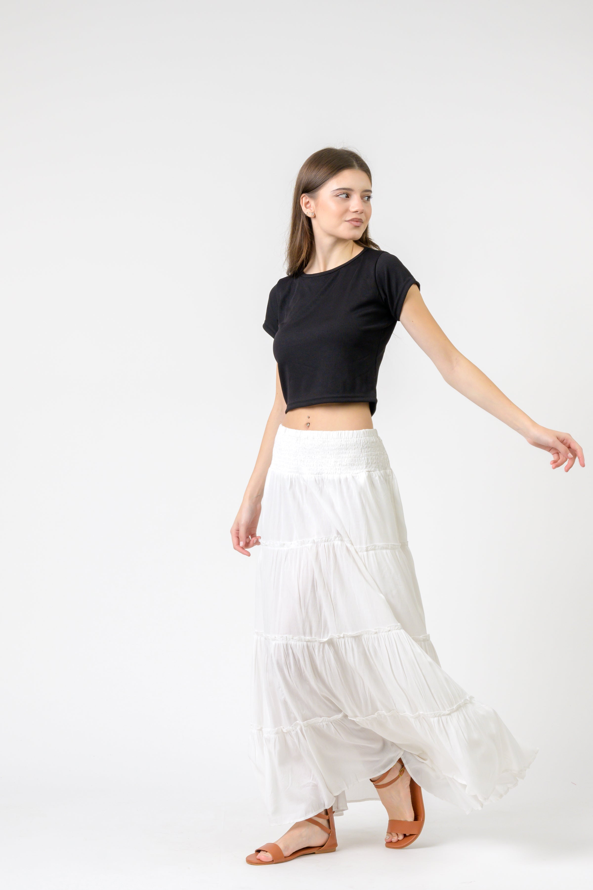 Plain Block Tiered Skirt