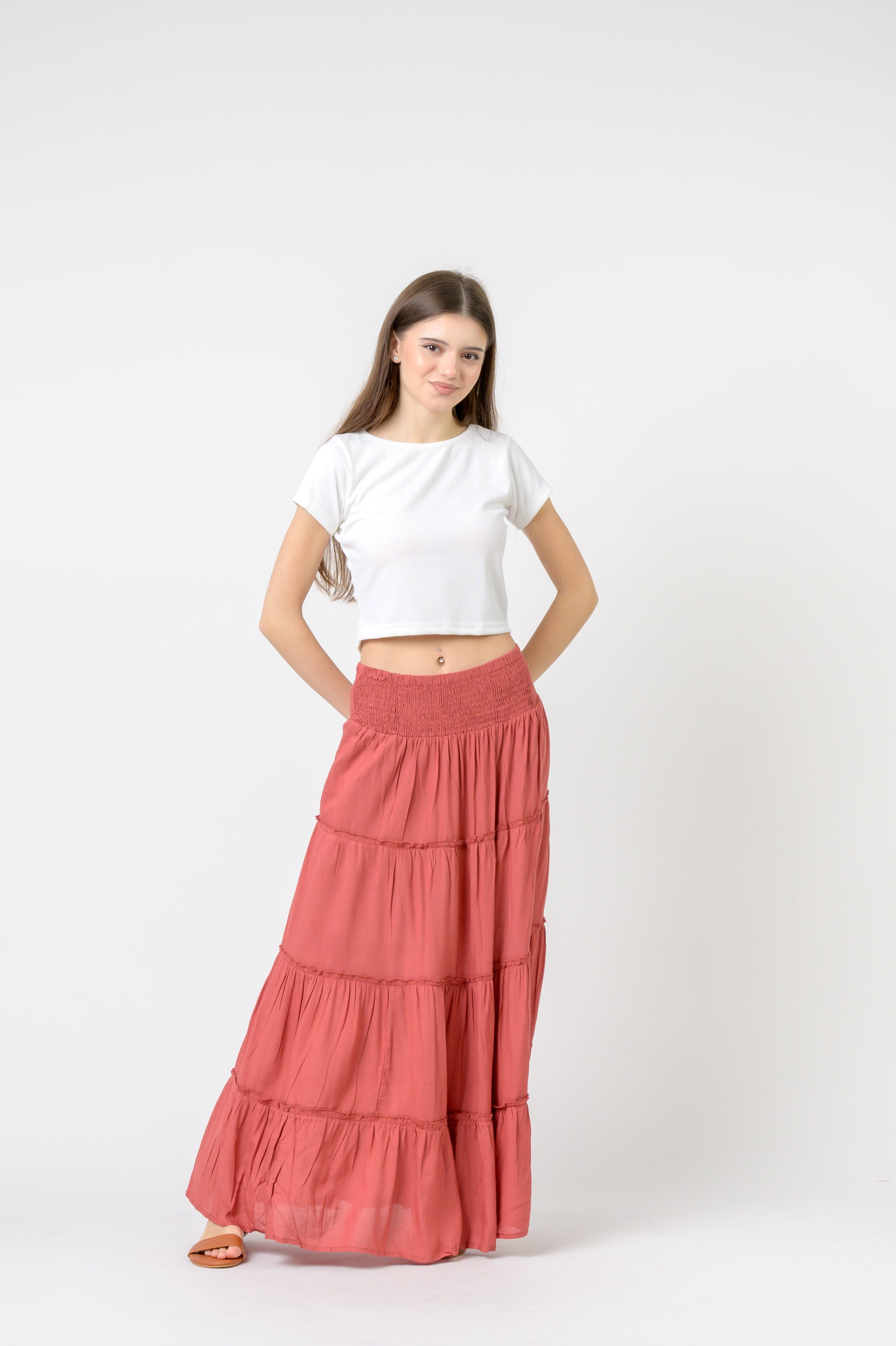 Plain Block Tiered Skirt
