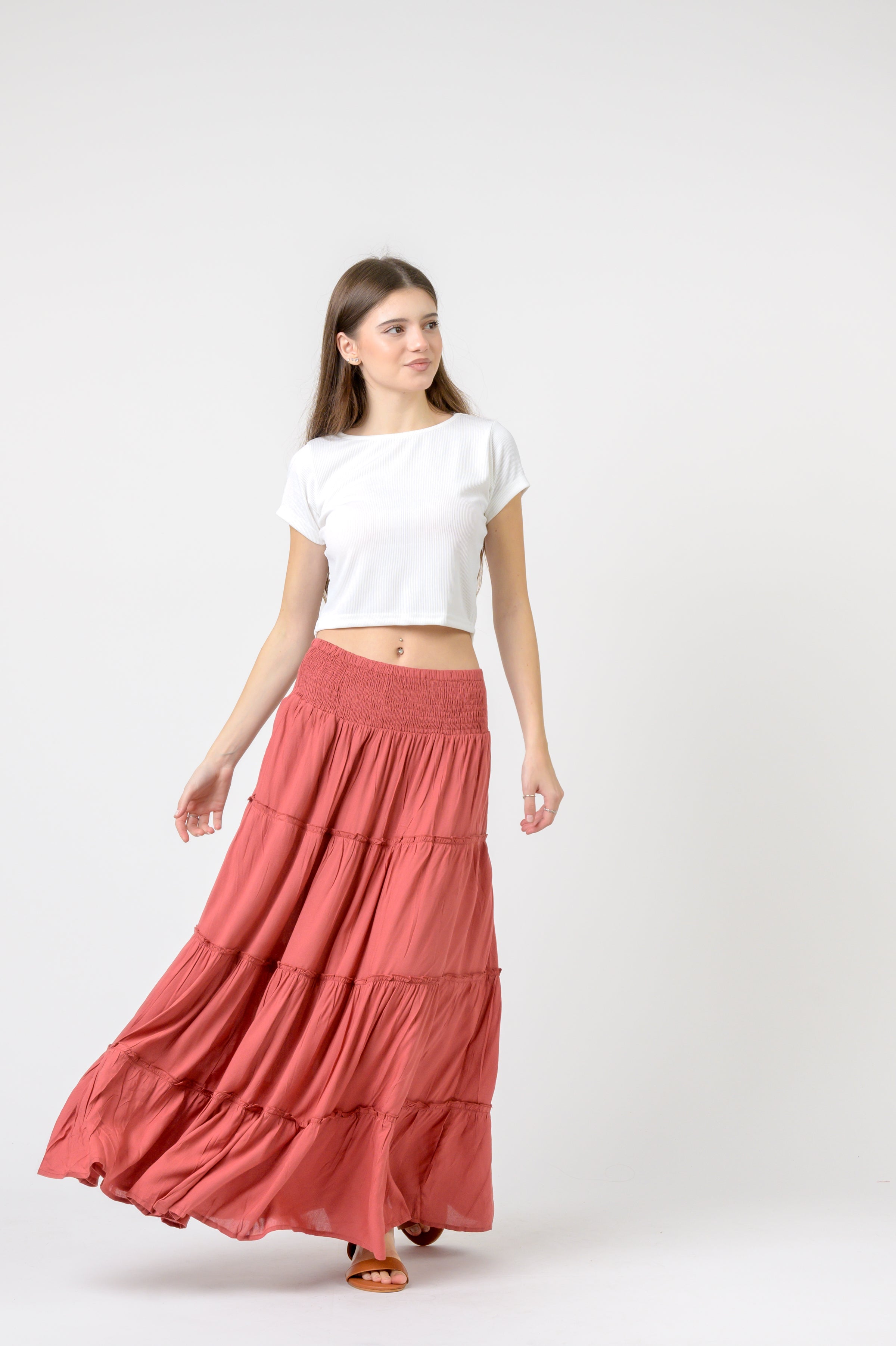 Plain Block Tiered Skirt