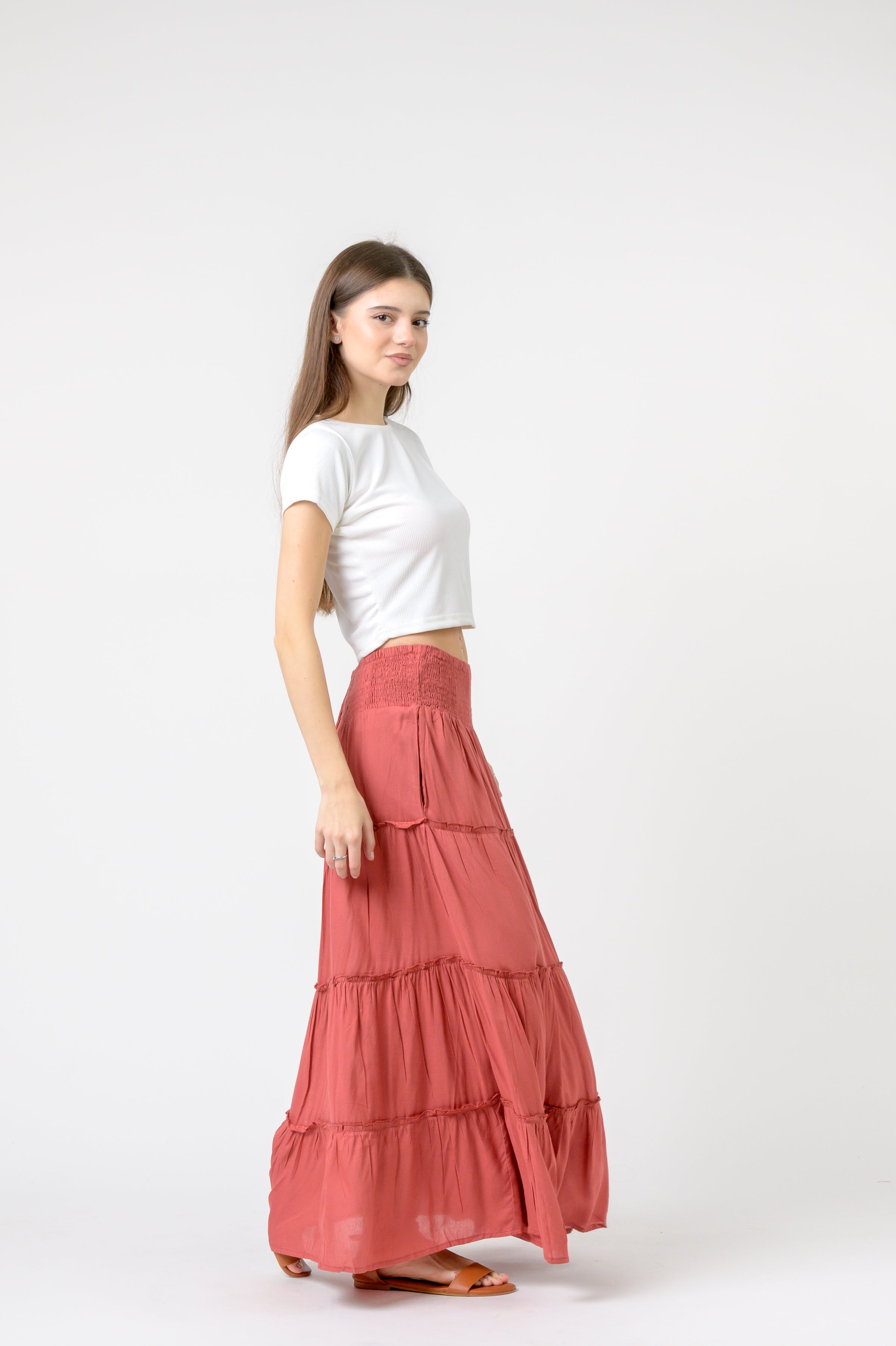 Plain Block Tiered Skirt