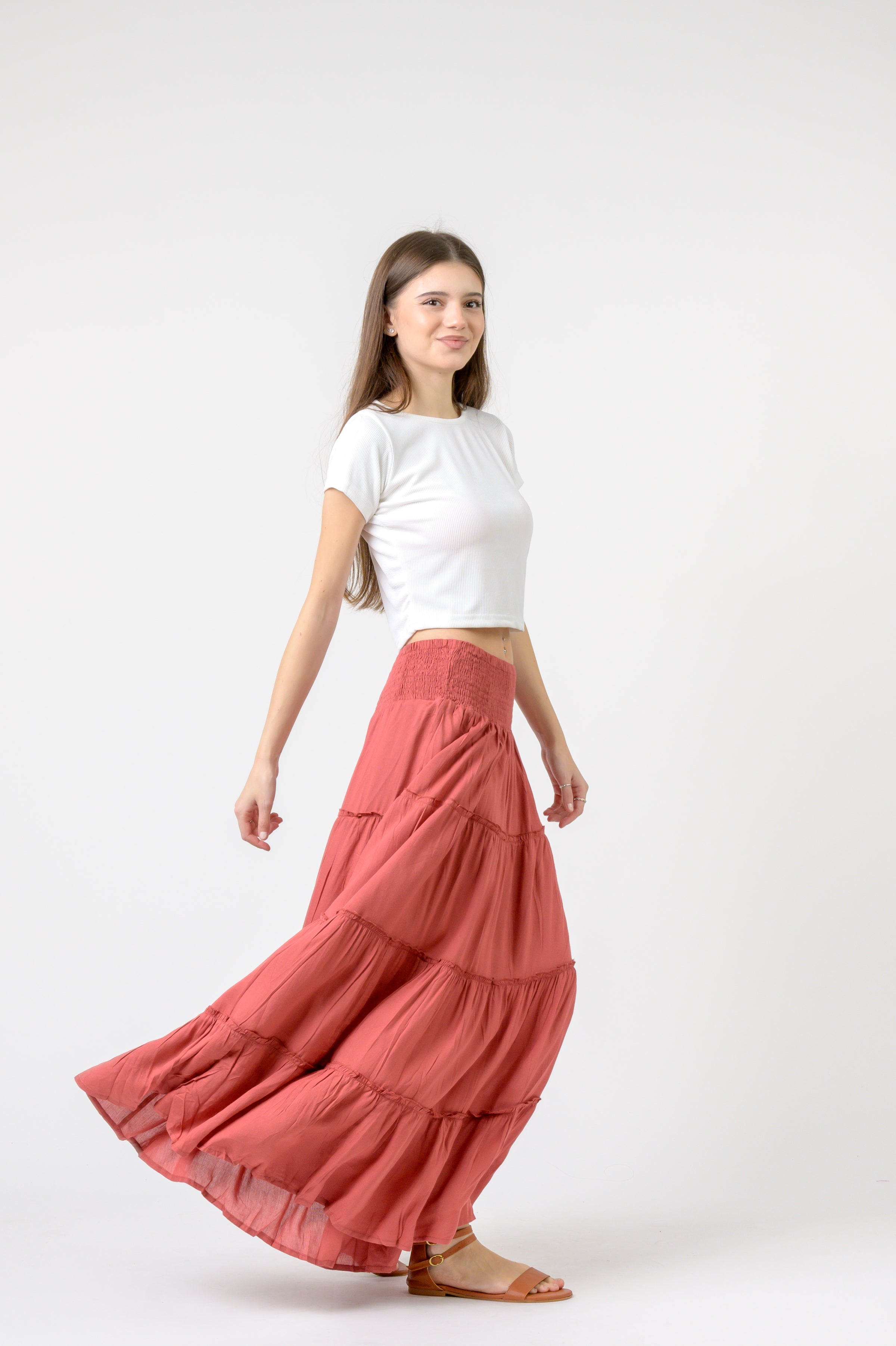 Plain Block Tiered Skirt
