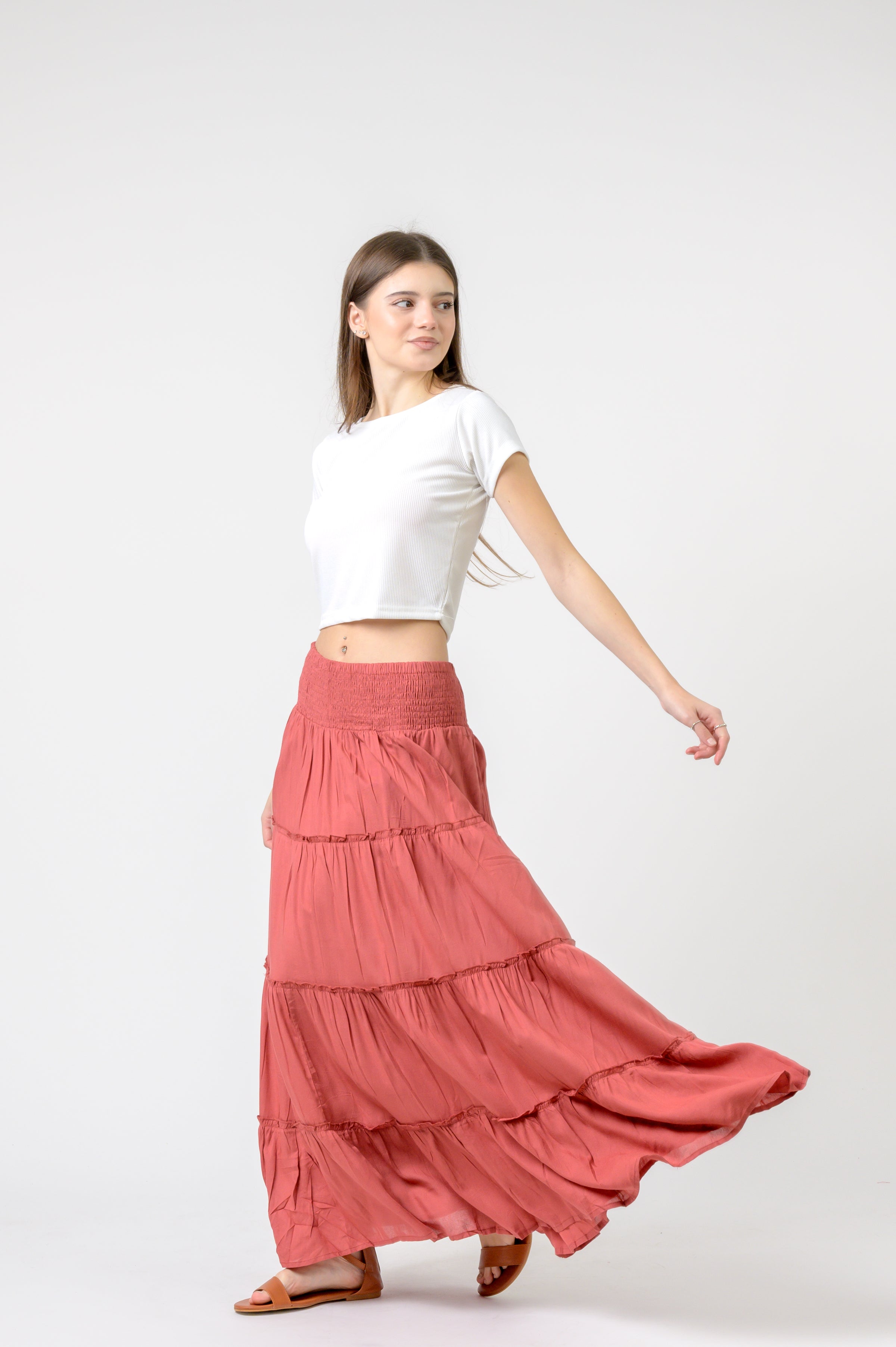 Plain Block Tiered Skirt