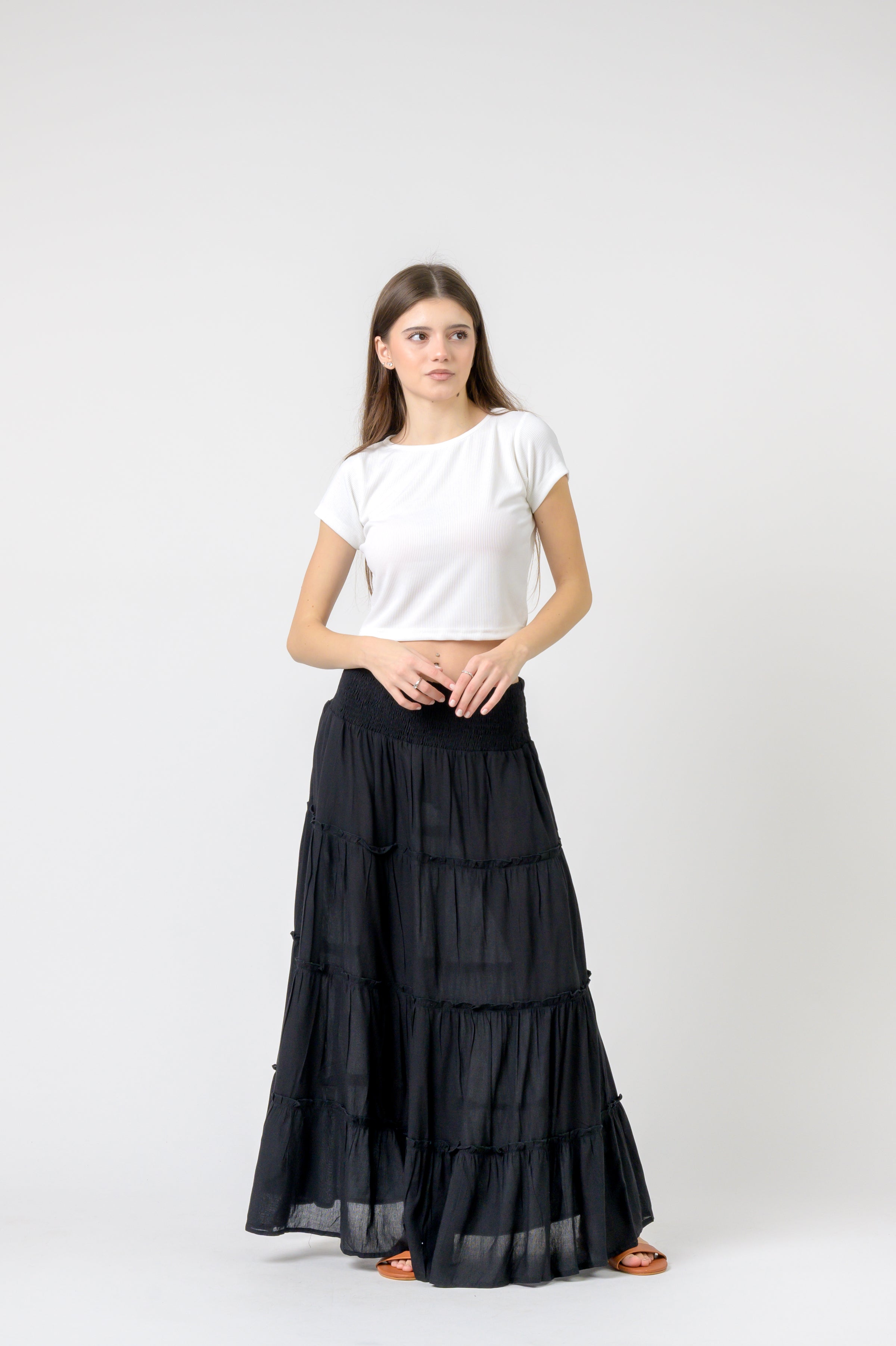 Plain Block Tiered Skirt