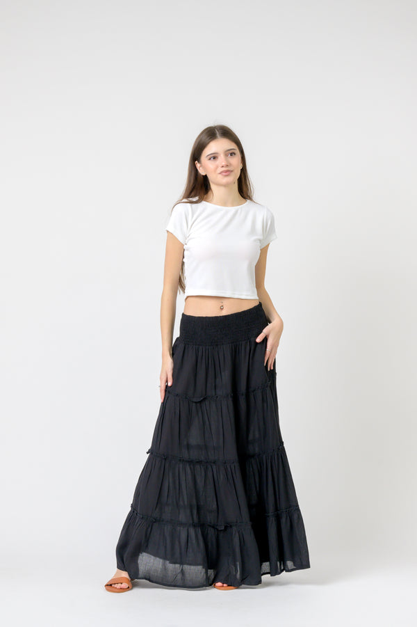 Plain Block Tiered Skirt - Black