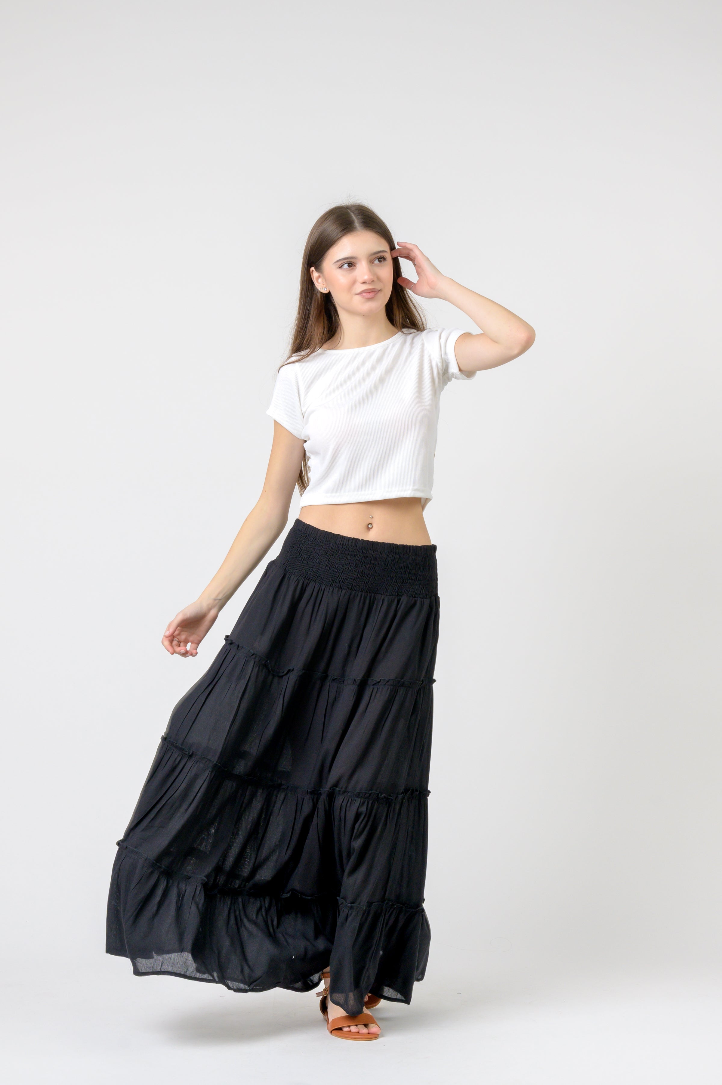 Plain Block Tiered Skirt