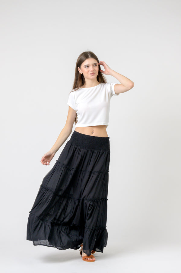 Plain Block Tiered Skirt - Black