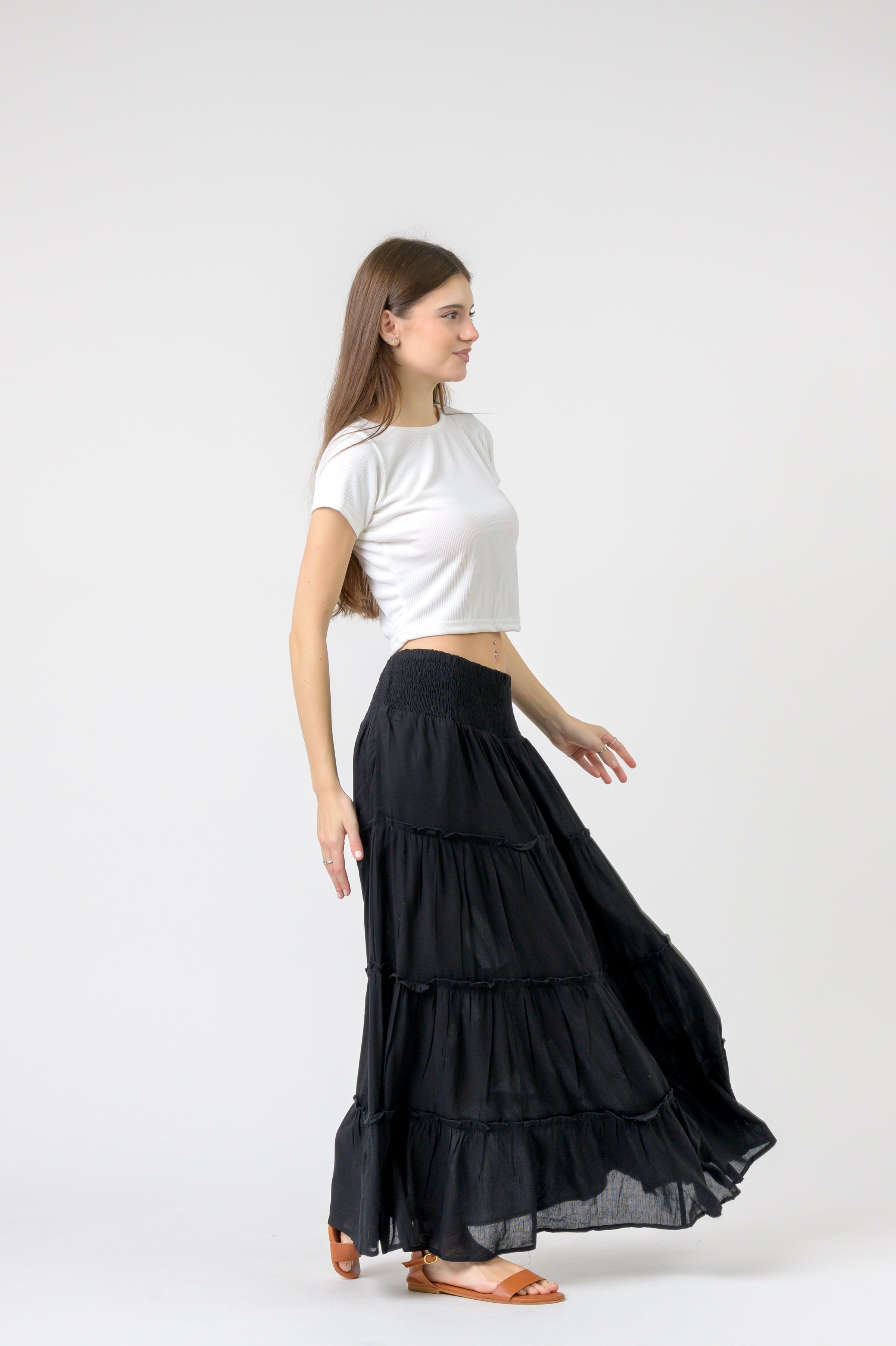 Plain Block Tiered Skirt