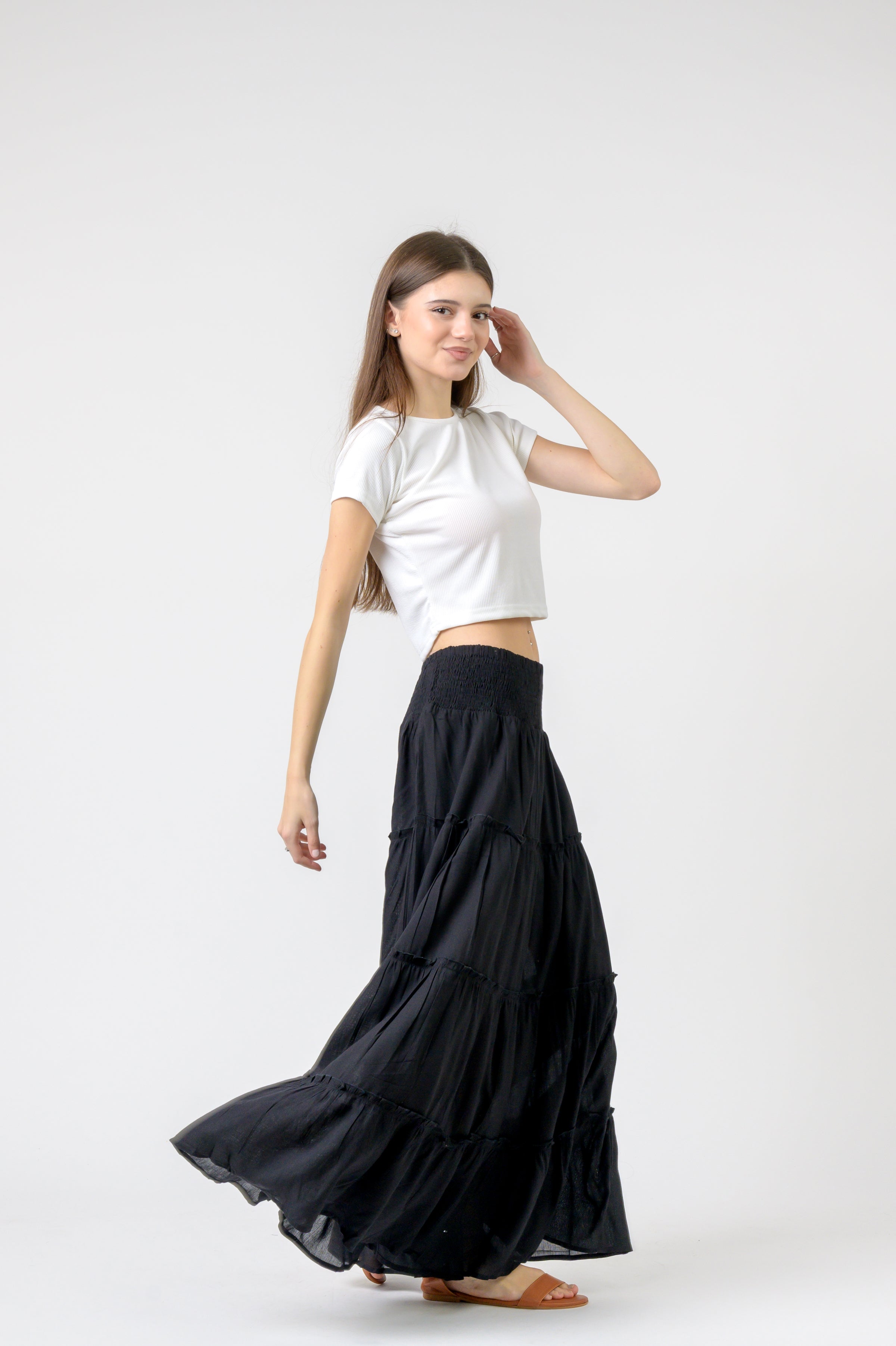 Plain Block Tiered Skirt