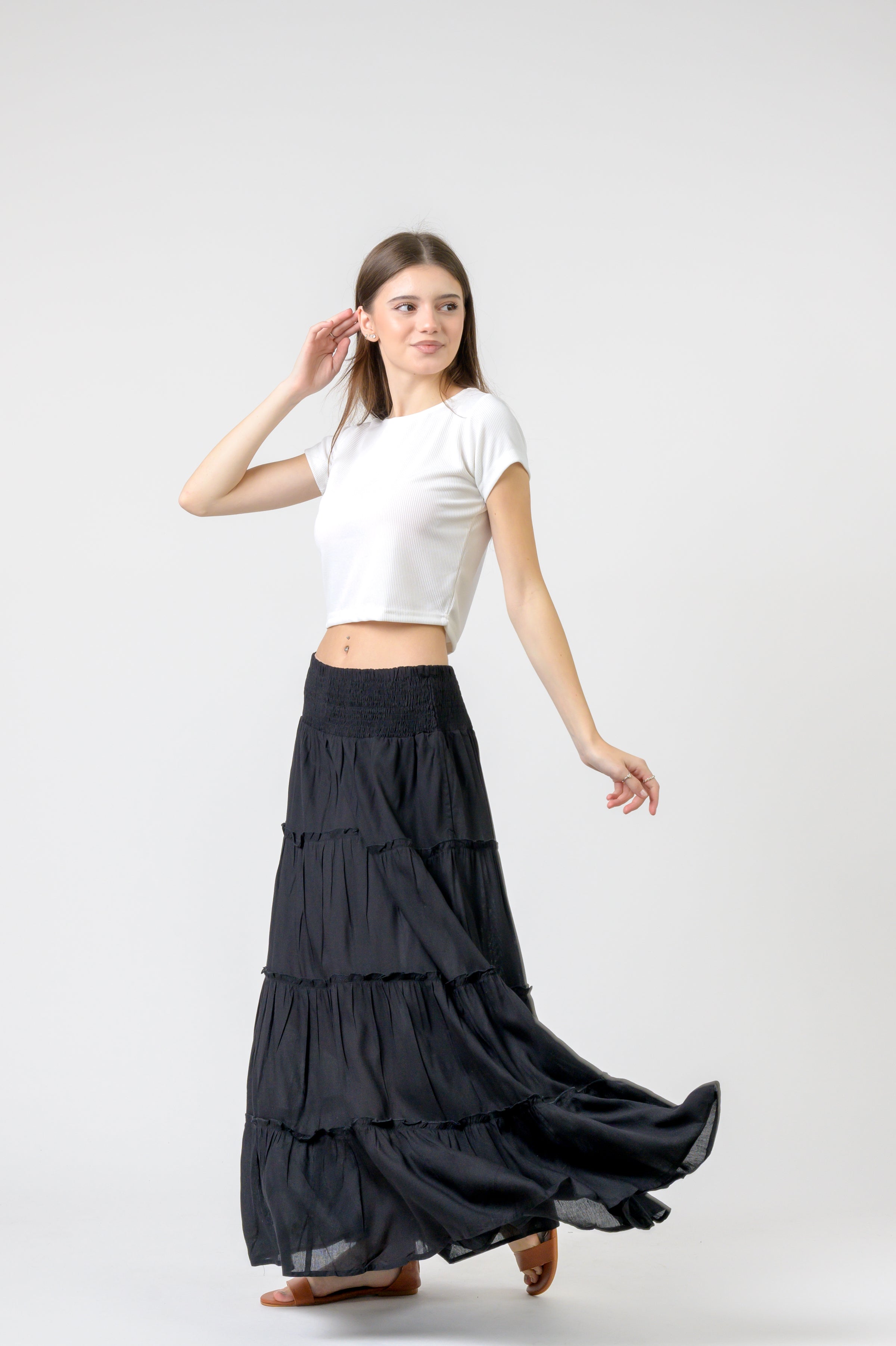 Plain Block Tiered Skirt