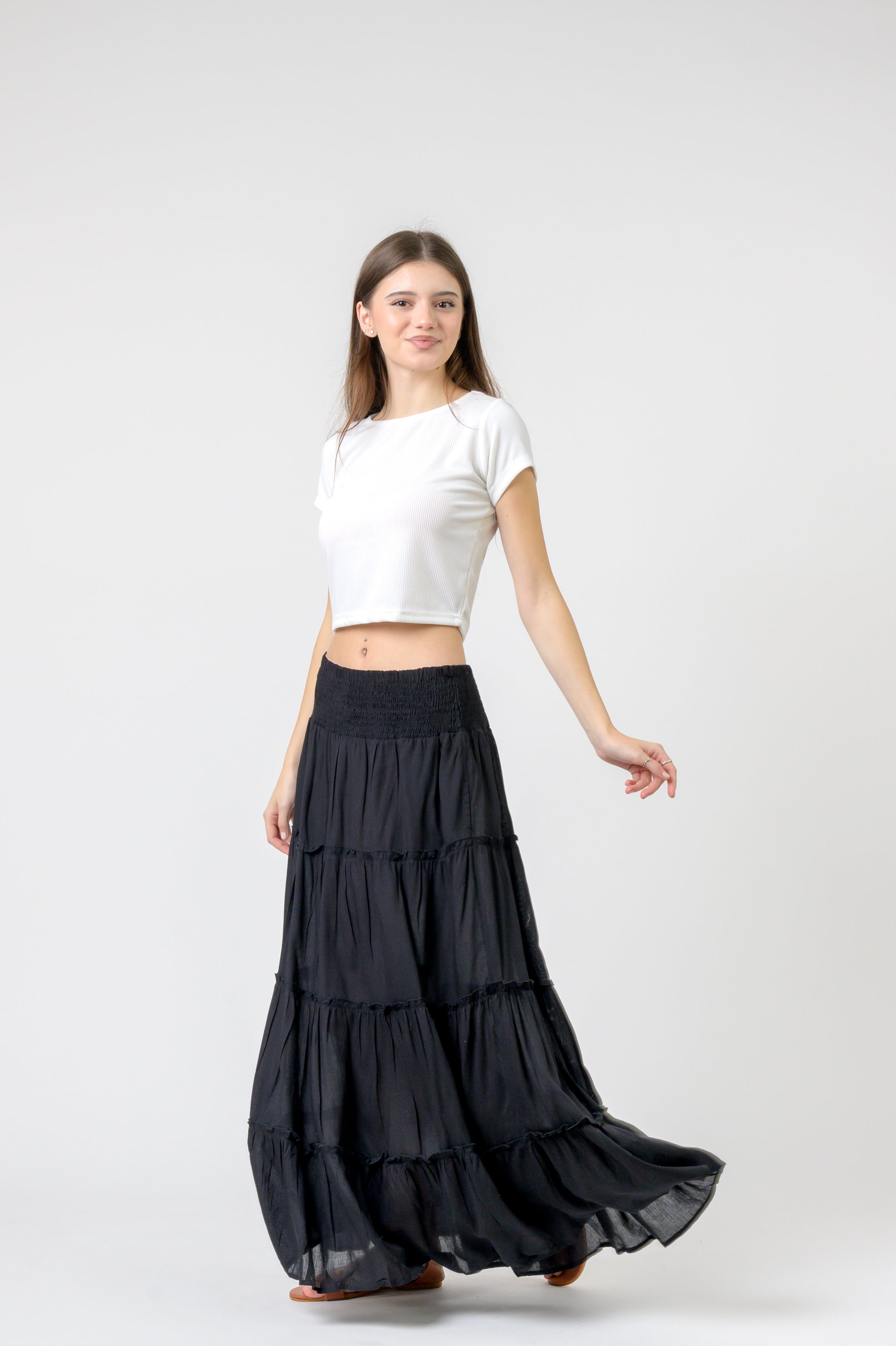 Plain Block Tiered Skirt