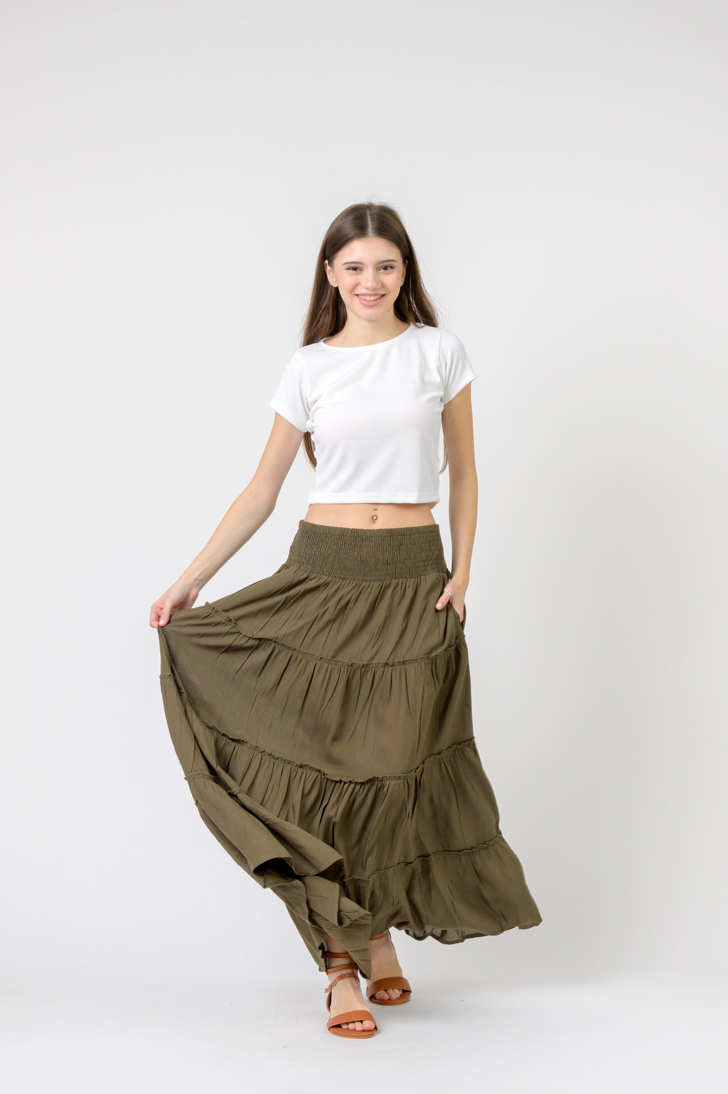 Plain Block Tiered Skirt