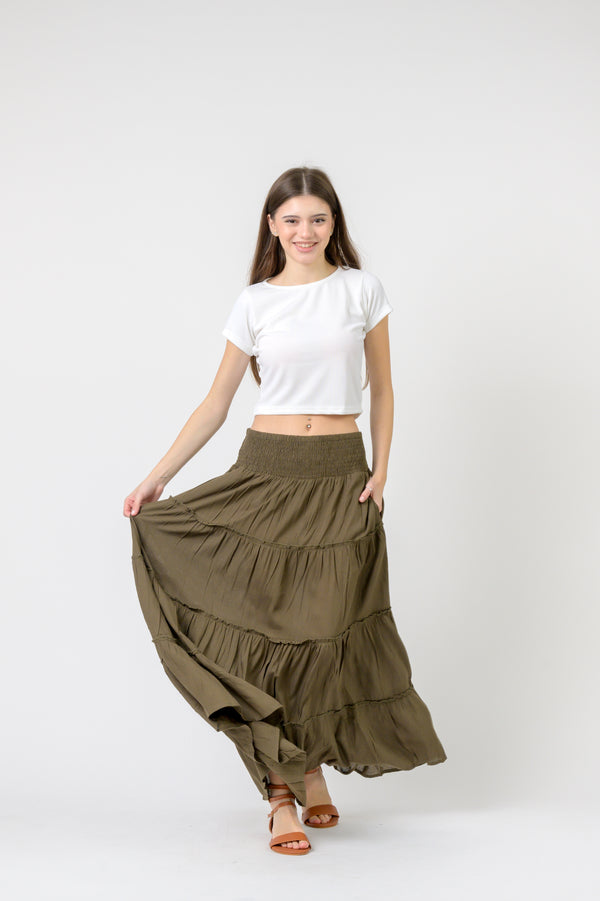 Plain Block Tiered Skirt