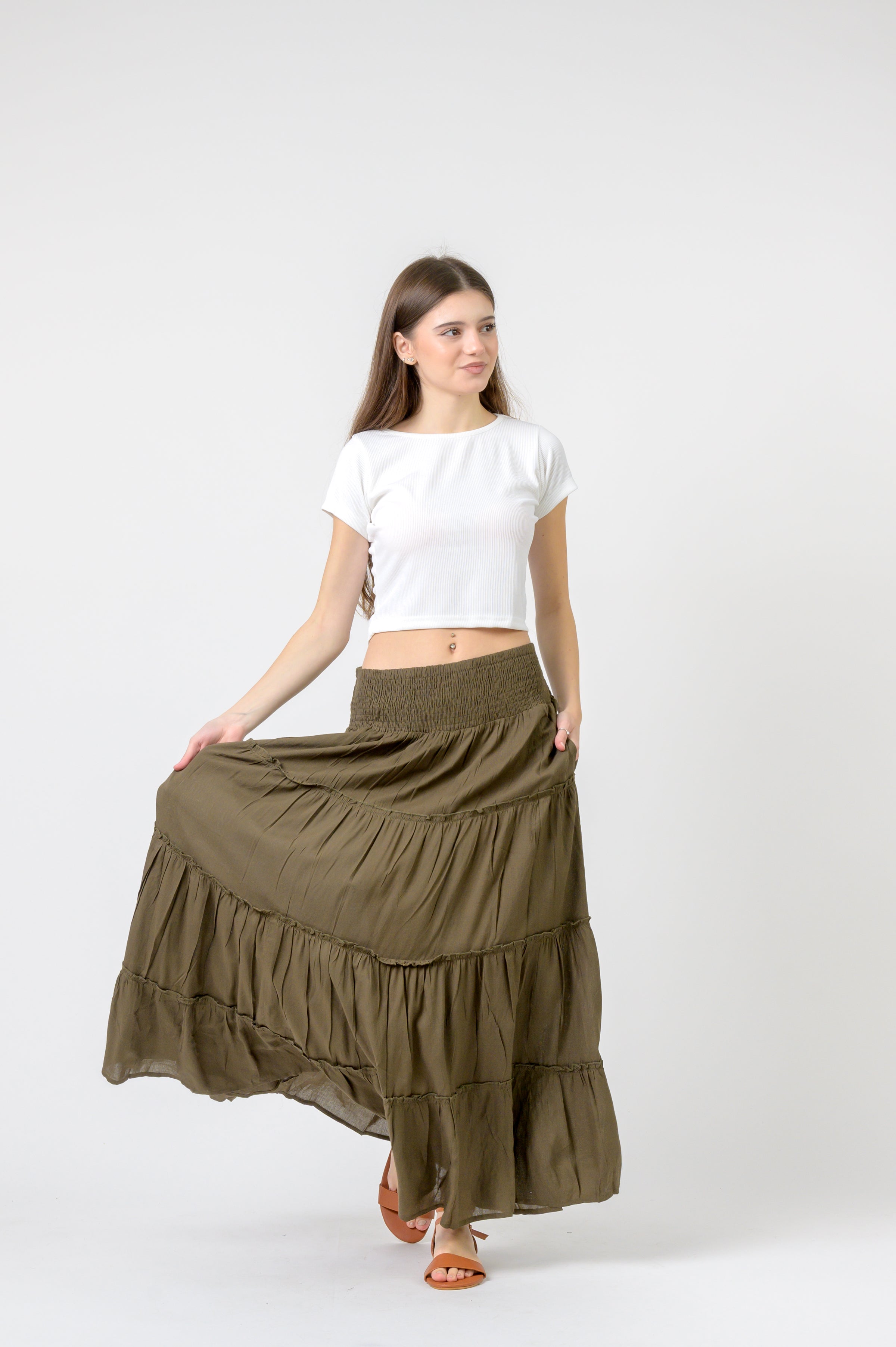 Plain Block Tiered Skirt